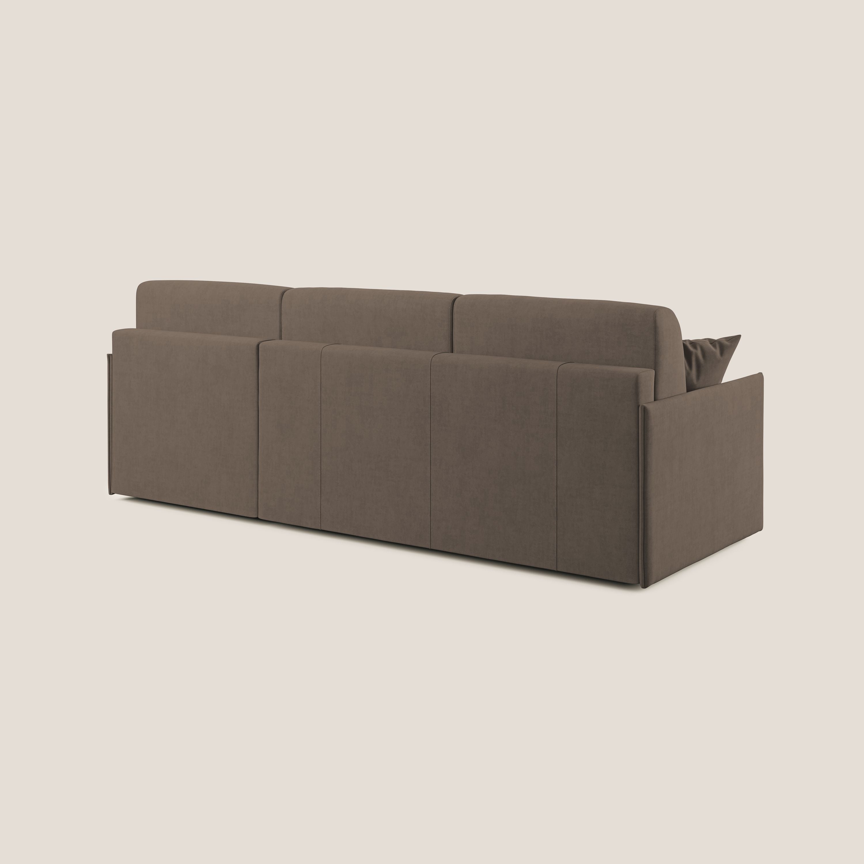 Evans Divano letto angolare con penisola in morbido tessuto impermeabile T02 marrone - divani.store