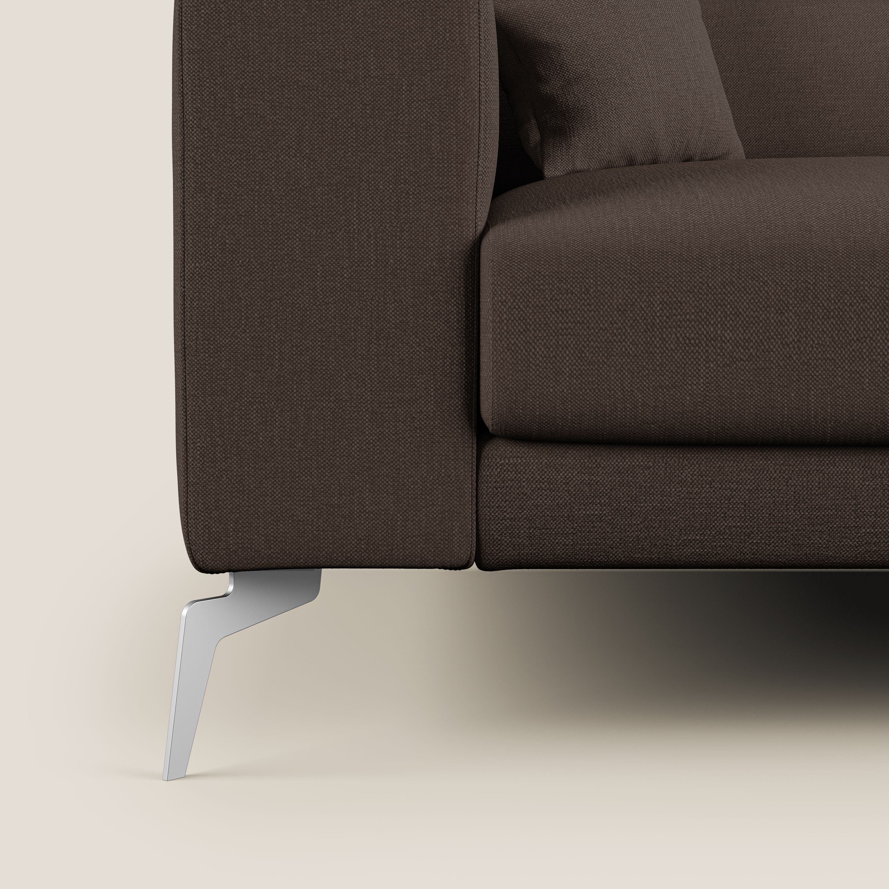 Blade Divano moderno angolare con poggiatesta reclinabili in tessuto impermeabile simil-cotone T13 marrone - divani.store