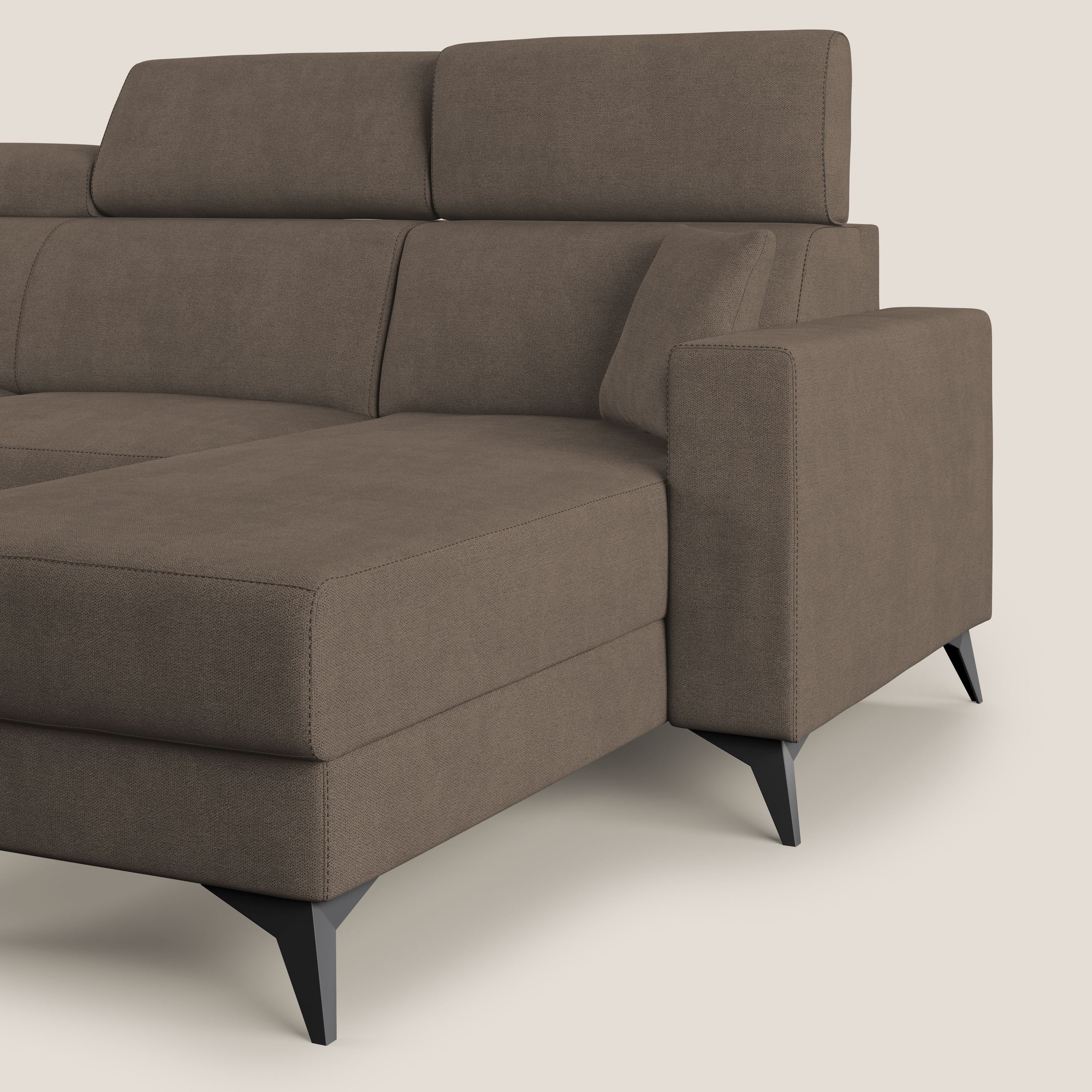 Pegaso divano letto angolare con poggiatesta reclinabili e rivestimento impermeabile T02 marrone - divani.store