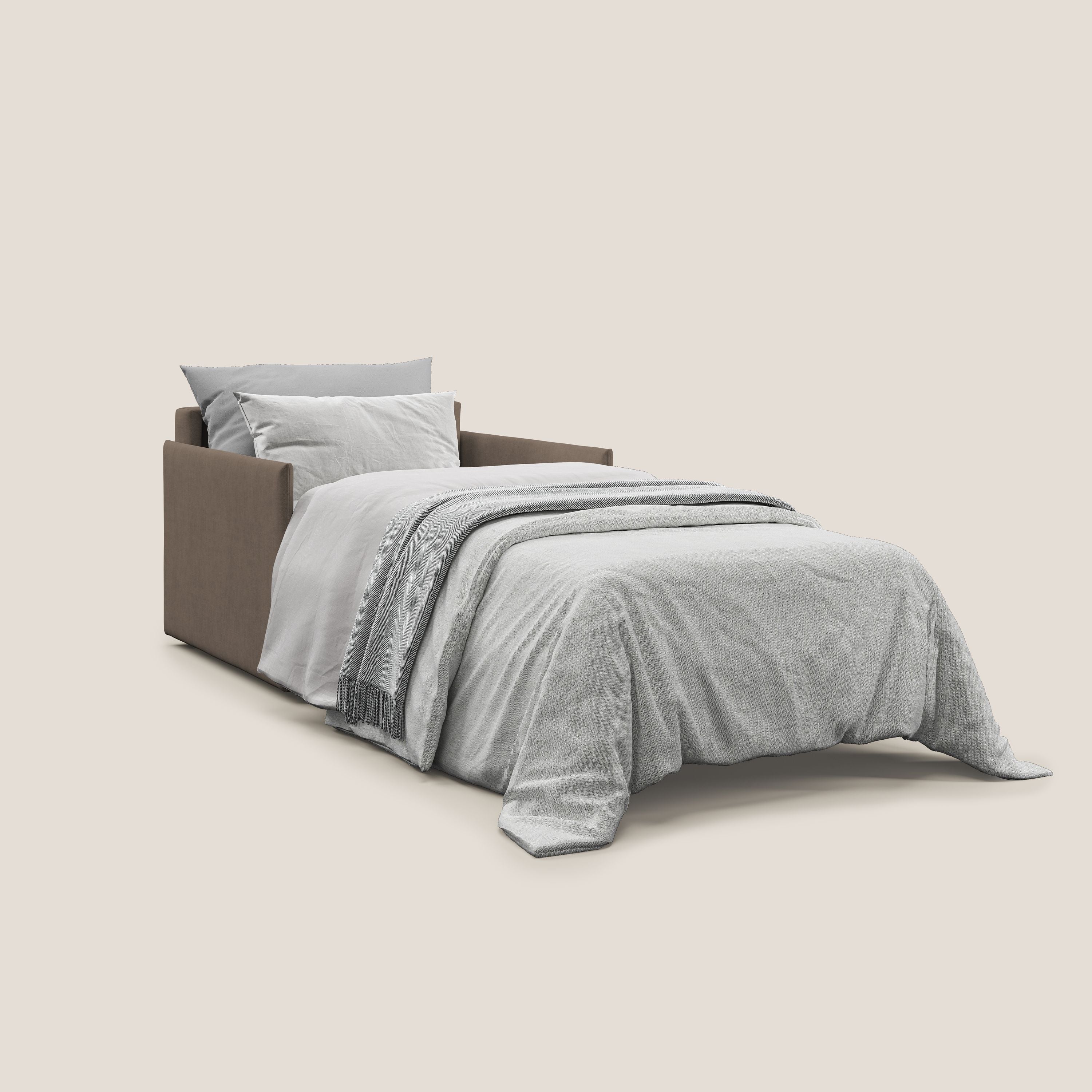Evans poltrona letto in morbido tessuto impermeabile T02 marrone - divani.store
