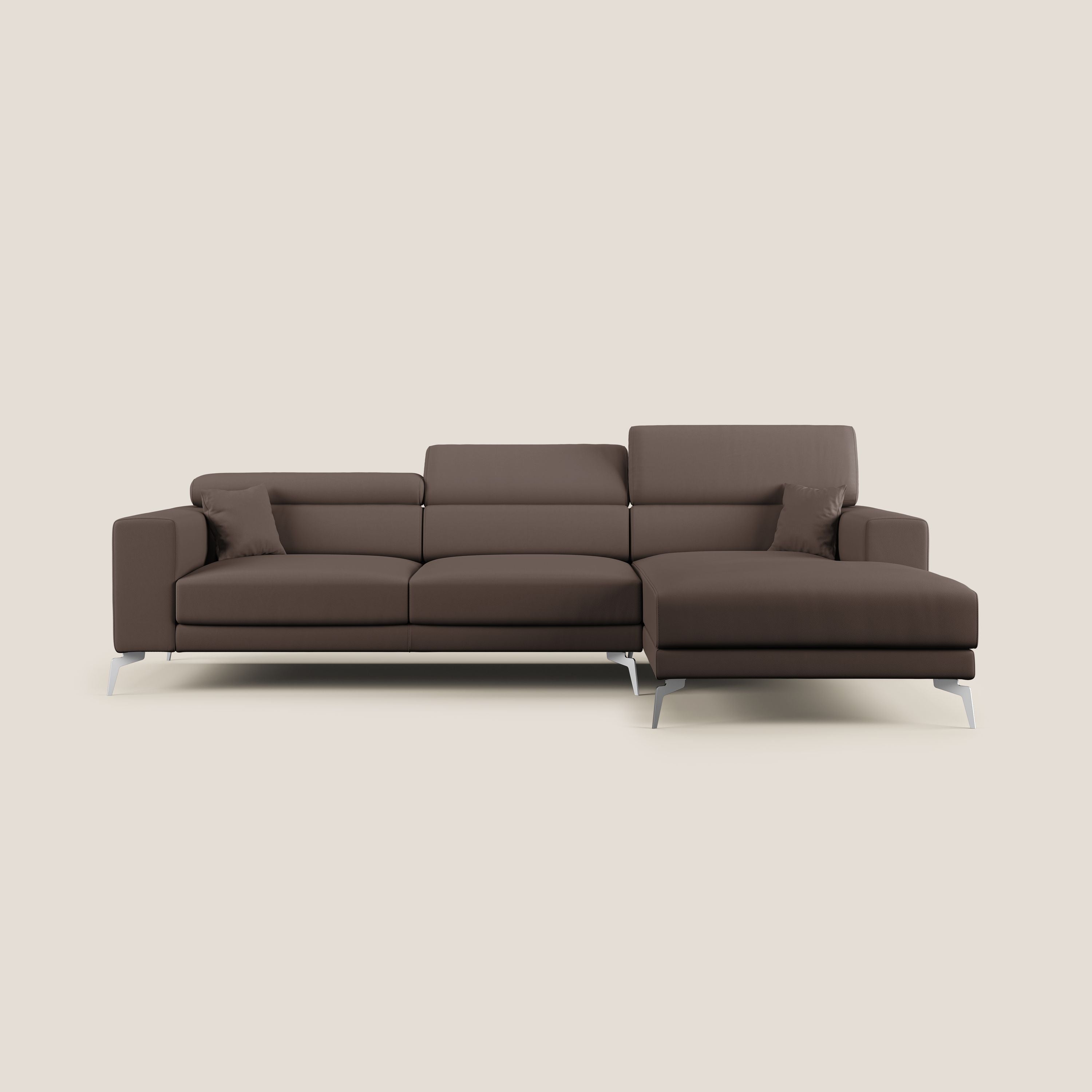 Blade Divano moderno angolare con poggiatesta reclinabili in Ecopelle T04 marrone - divani.store