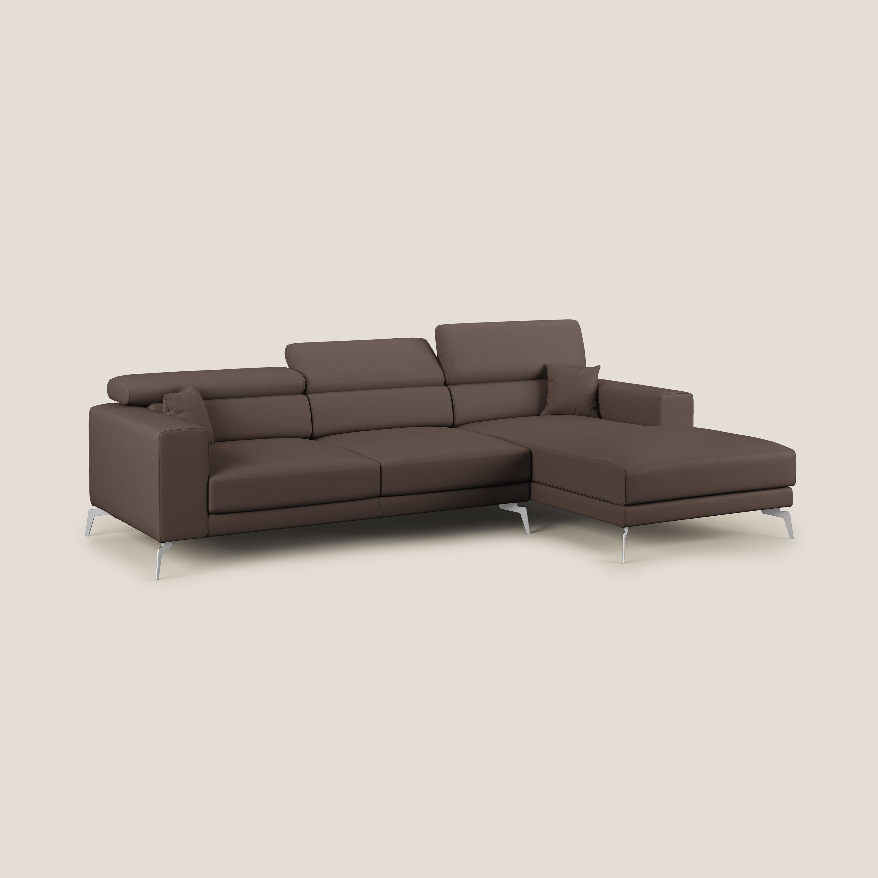 Blade Divano moderno angolare con poggiatesta reclinabili in Ecopelle T04 marrone - divani.store