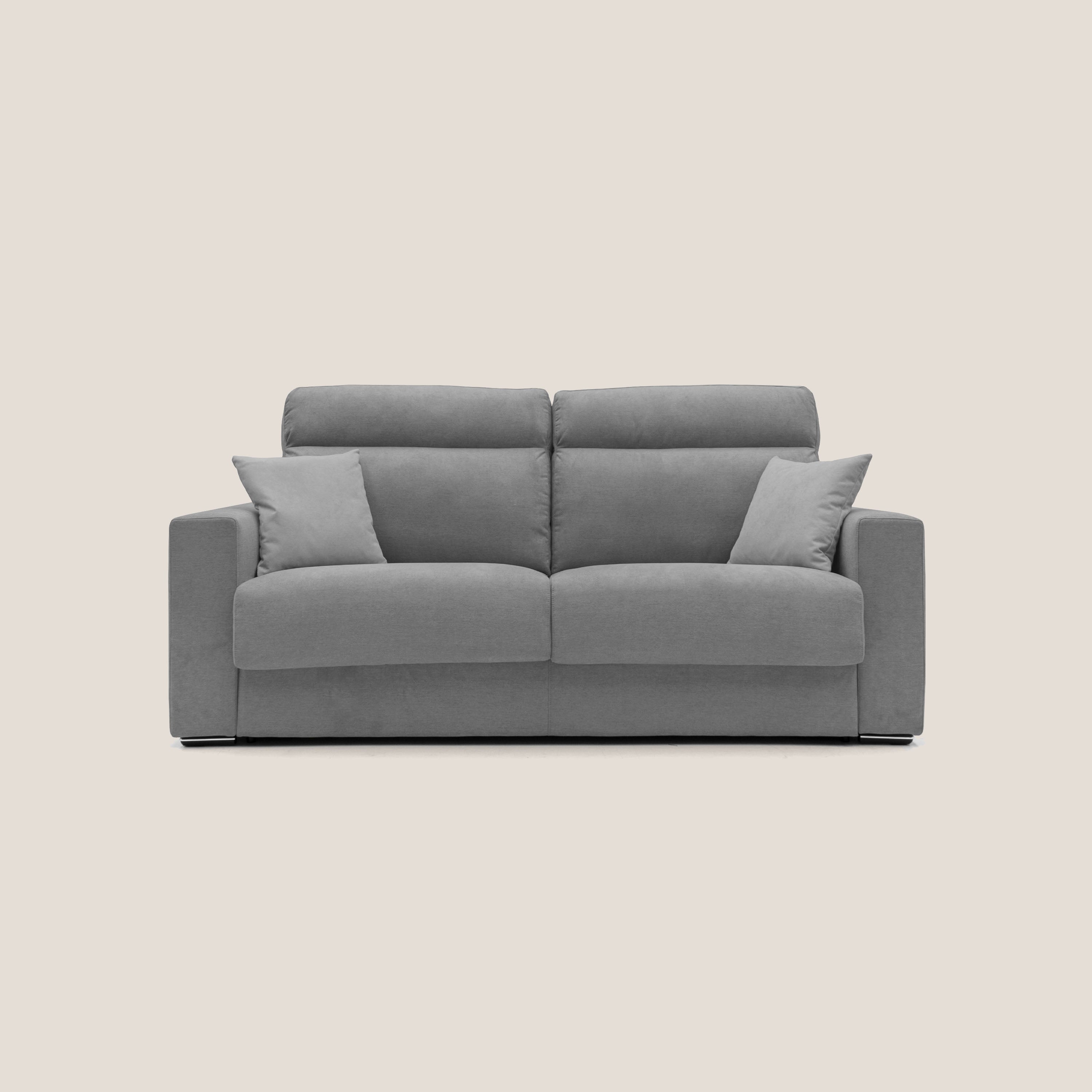 Nikita Divano letto matrimoniale con schienale morbido alto e rivestimento T02 grigio - divani.store