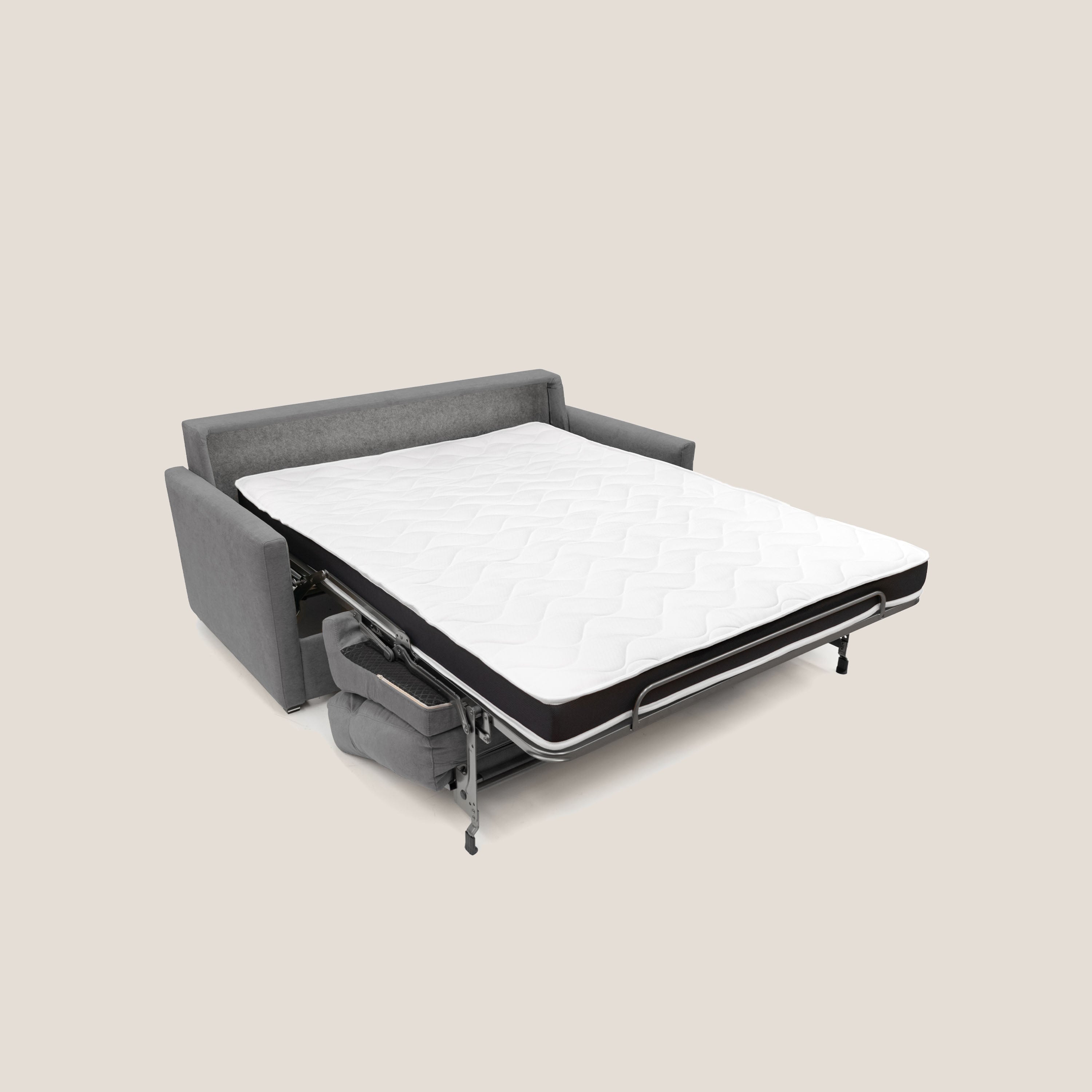 Margot Divano letto matrimoniale con schienale morbido alto in tessuto T02 grigio - divani.store