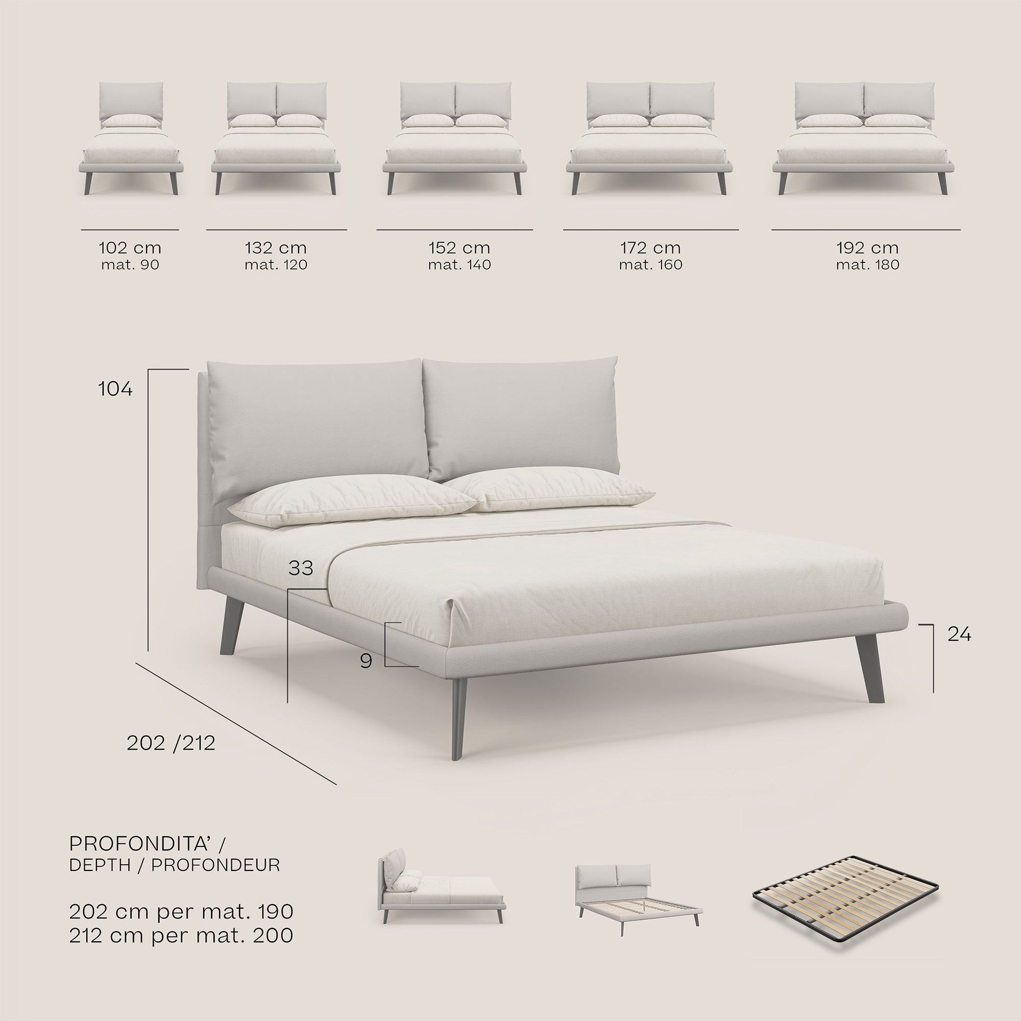 Astrid letto imbottito con piedi in legno in microfibra smacchiabile T11 grigio chiaro - divani.store