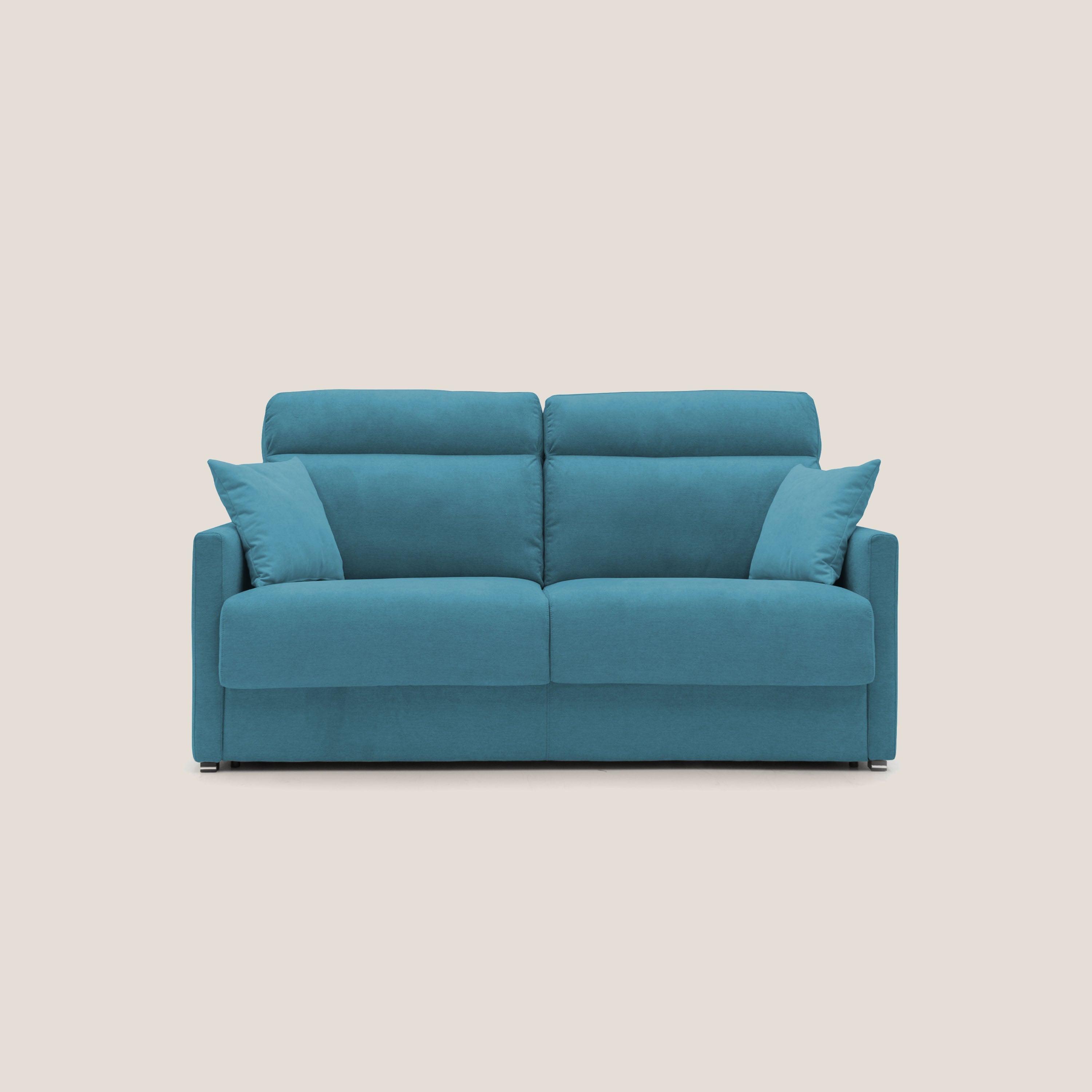 Margot Divano letto matrimoniale con schienale morbido alto in tessuto T02 azzurro - divani.store