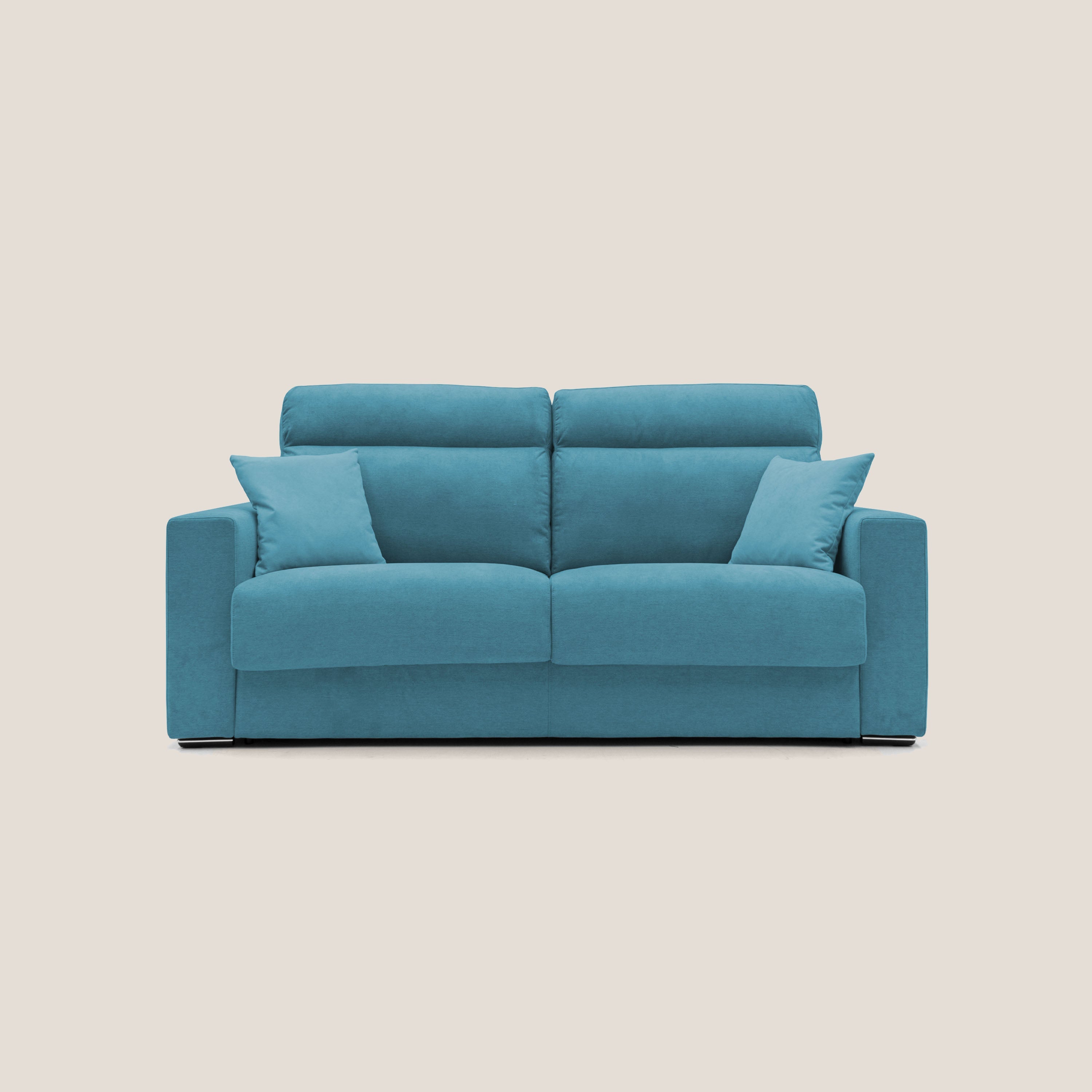 Nikita Divano letto matrimoniale con schienale morbido alto e rivestimento T02 azzurro - divani.store