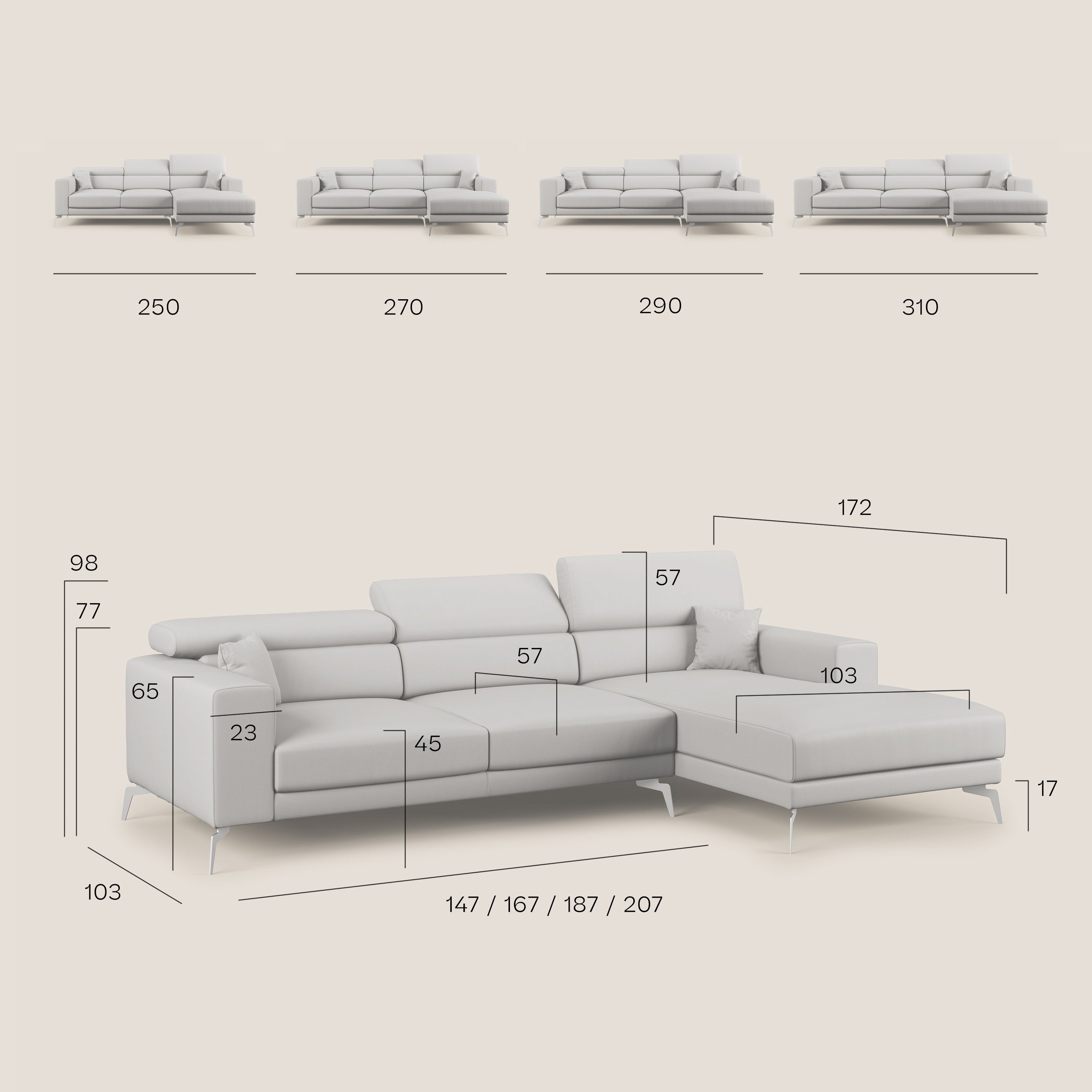 Blade Divano moderno angolare con poggiatesta reclinabili in Ecopelle T04 beige - divani.store