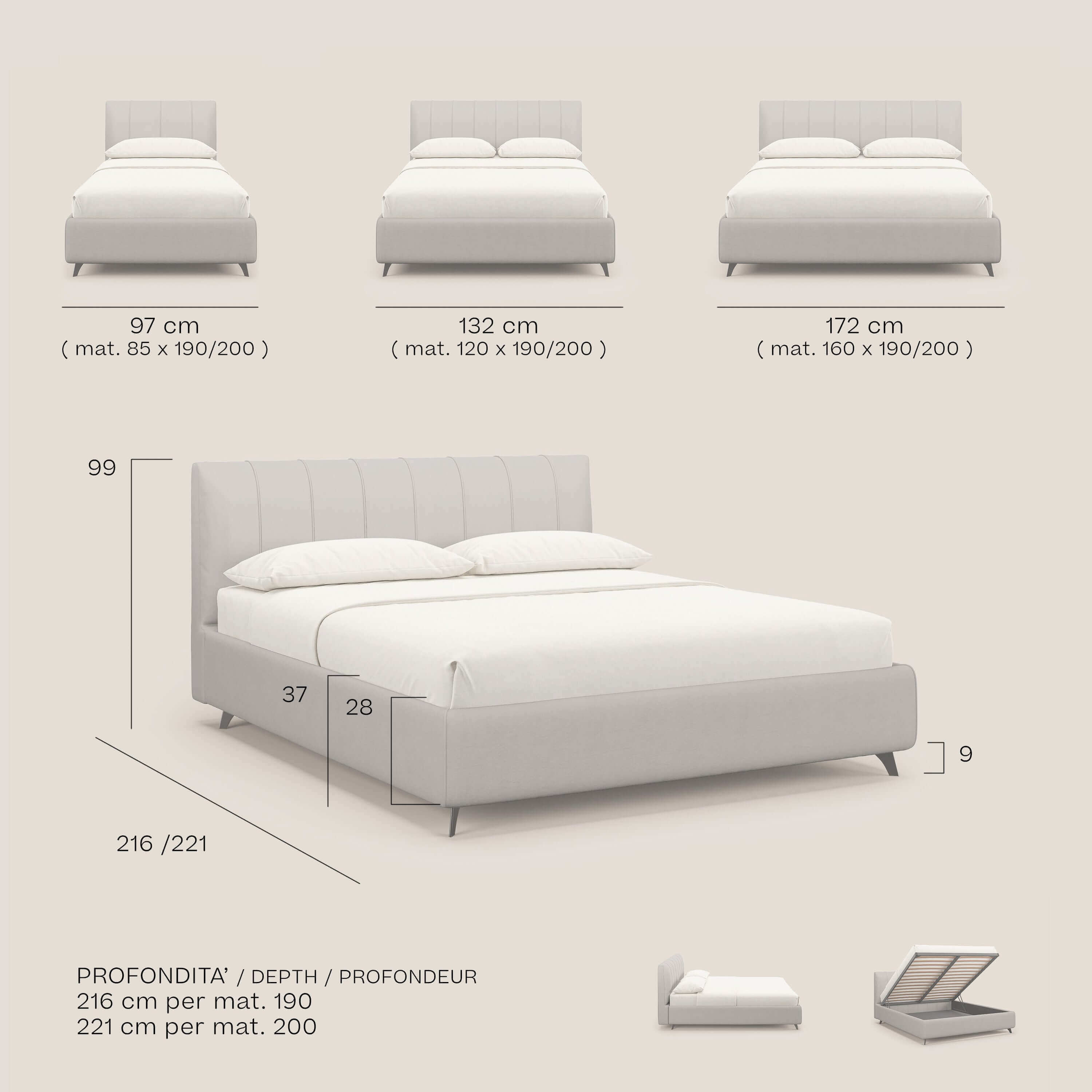 Bogart Lit coffre Édition Grande Fratello - déhoussable en tissu détachable T22 crème