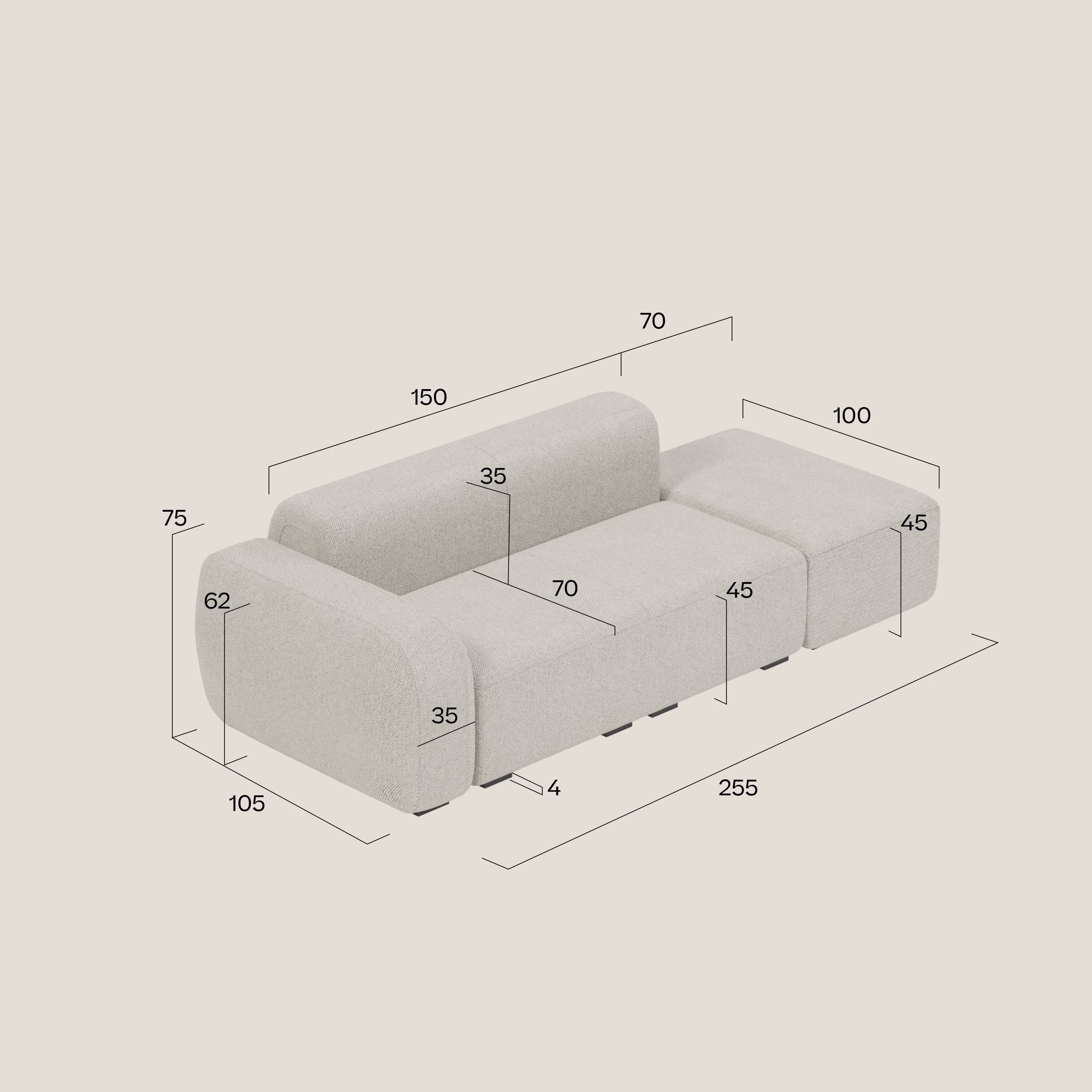 BonBon Canapé modulable – Composition avec pouf terminal en tissu détachable T23 vert