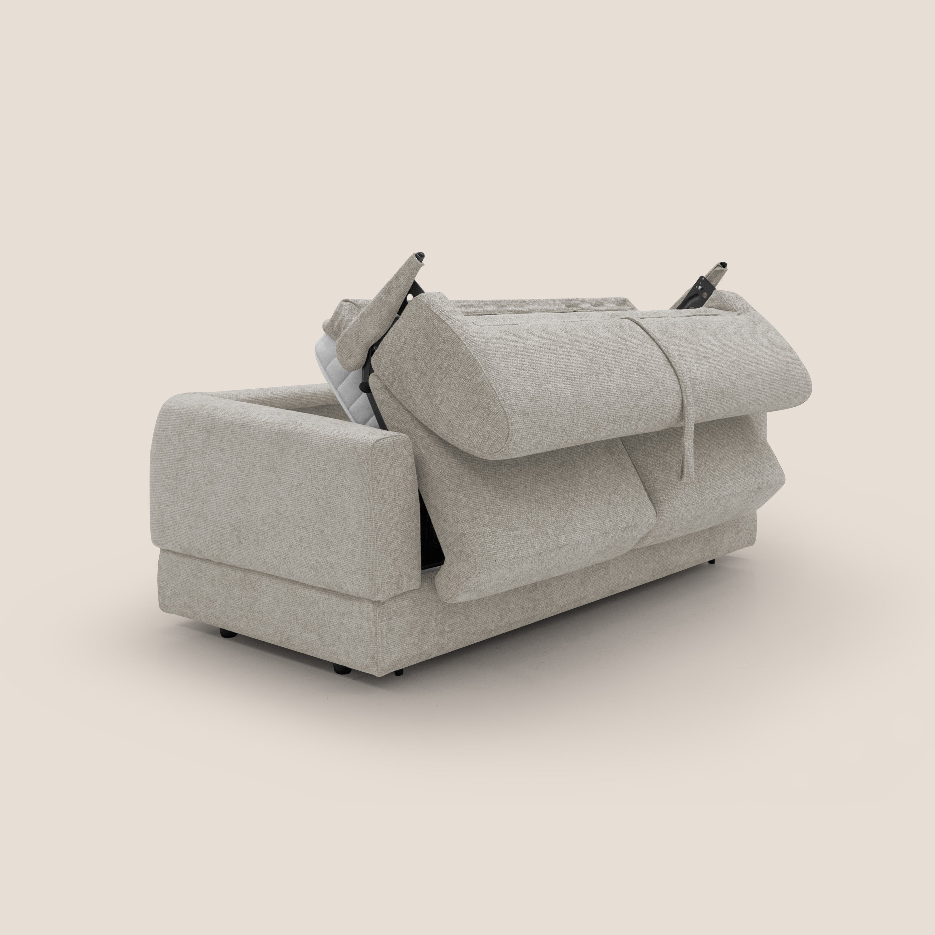 Happy Divano letto matrimoniale con materasso h18 cm in tessuto impermeabile T10 panna - divani.store