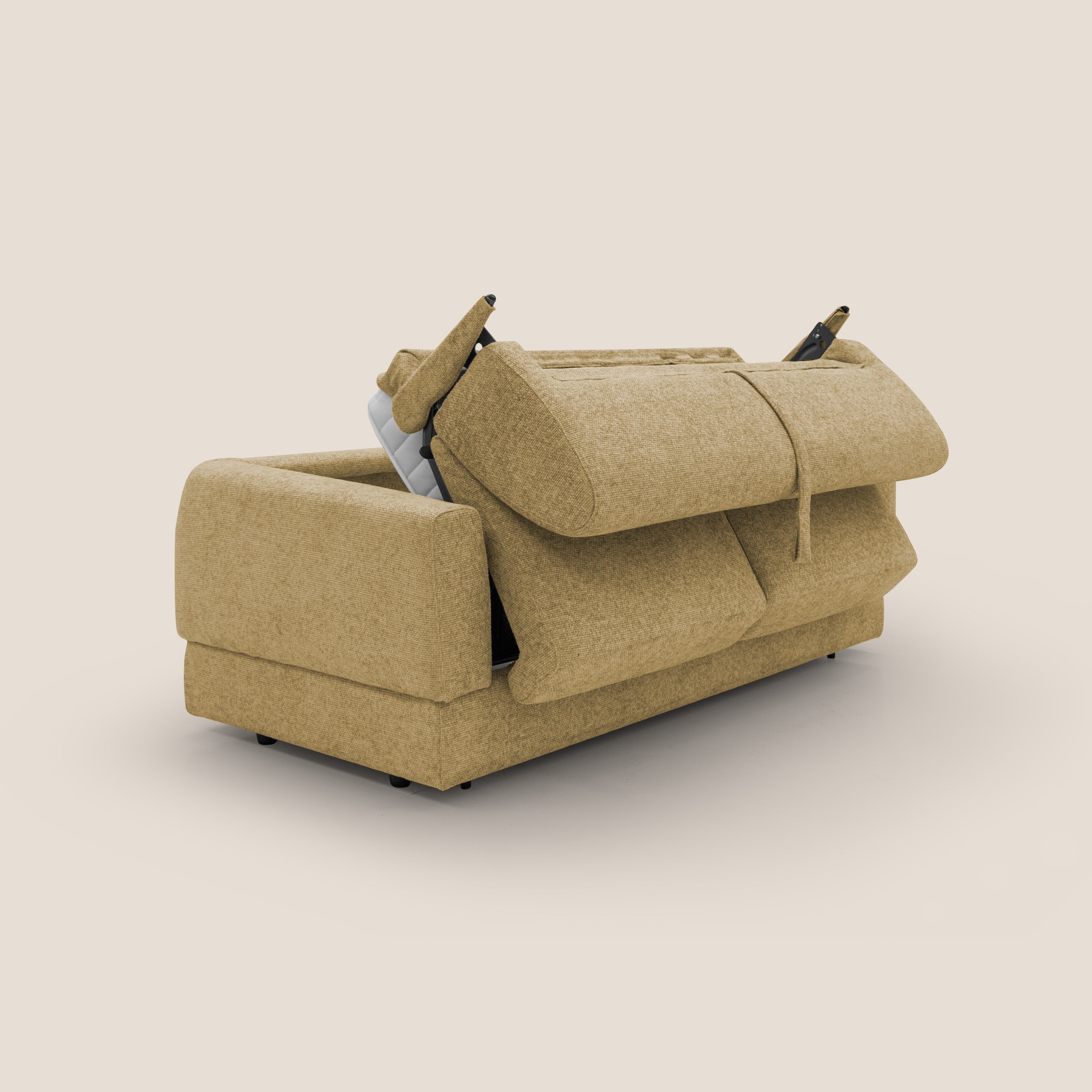 Happy Divano letto matrimoniale con materasso h18 cm in tessuto impermeabile T10 giallo - divani.store