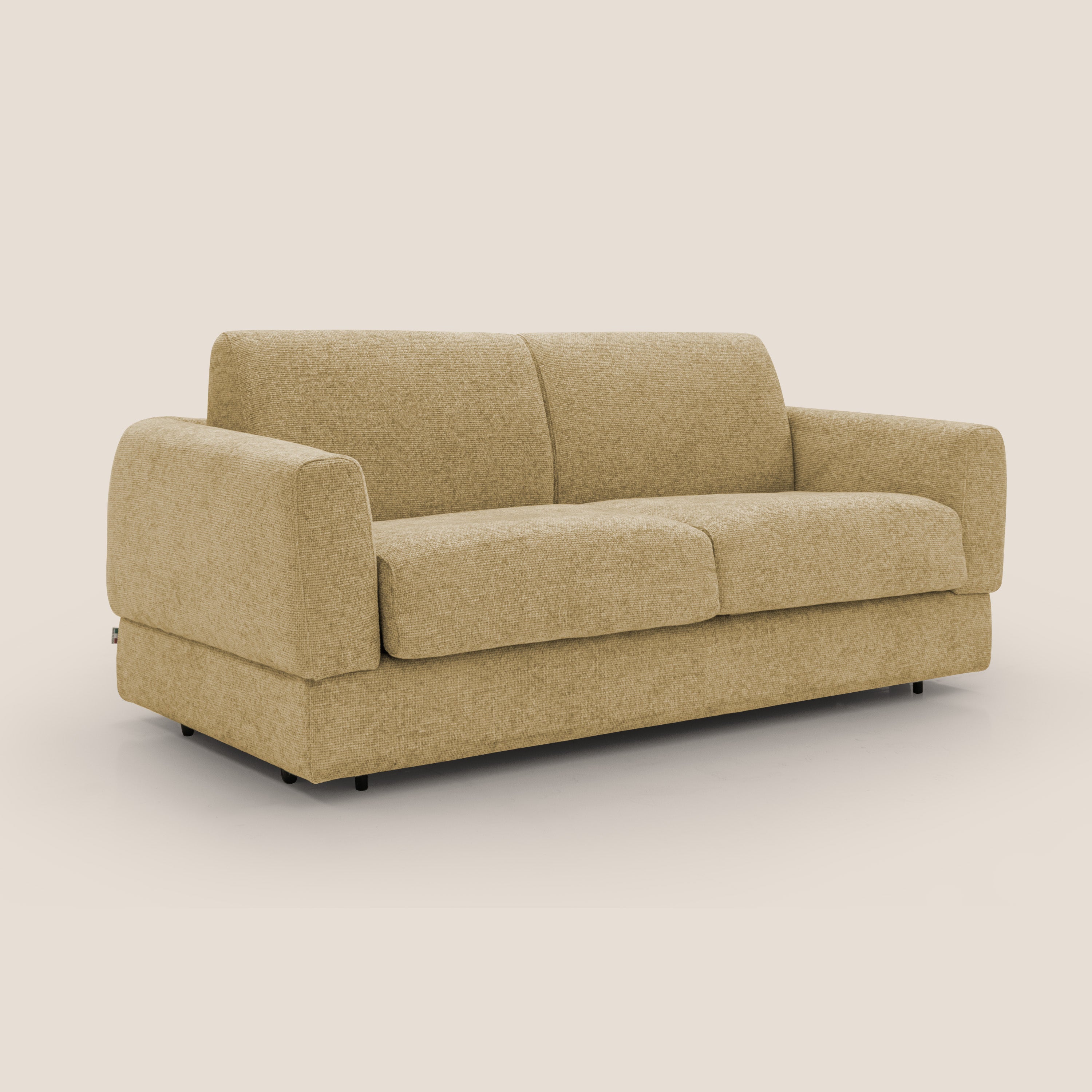 Happy Divano letto matrimoniale con materasso h18 cm in tessuto impermeabile T10 giallo - divani.store