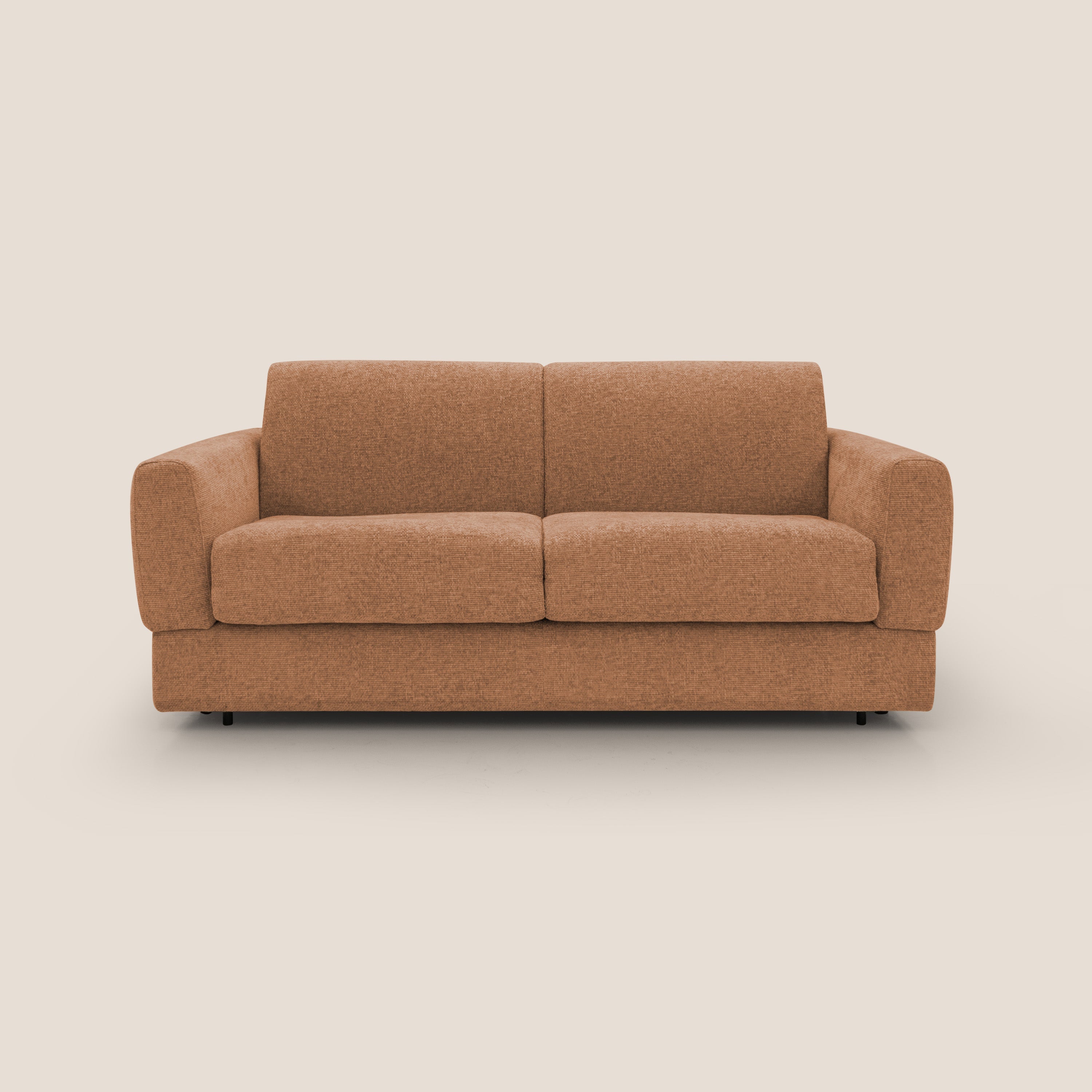 Happy Divano letto matrimoniale con materasso h18 cm in tessuto impermeabile T10 arancio - divani.store