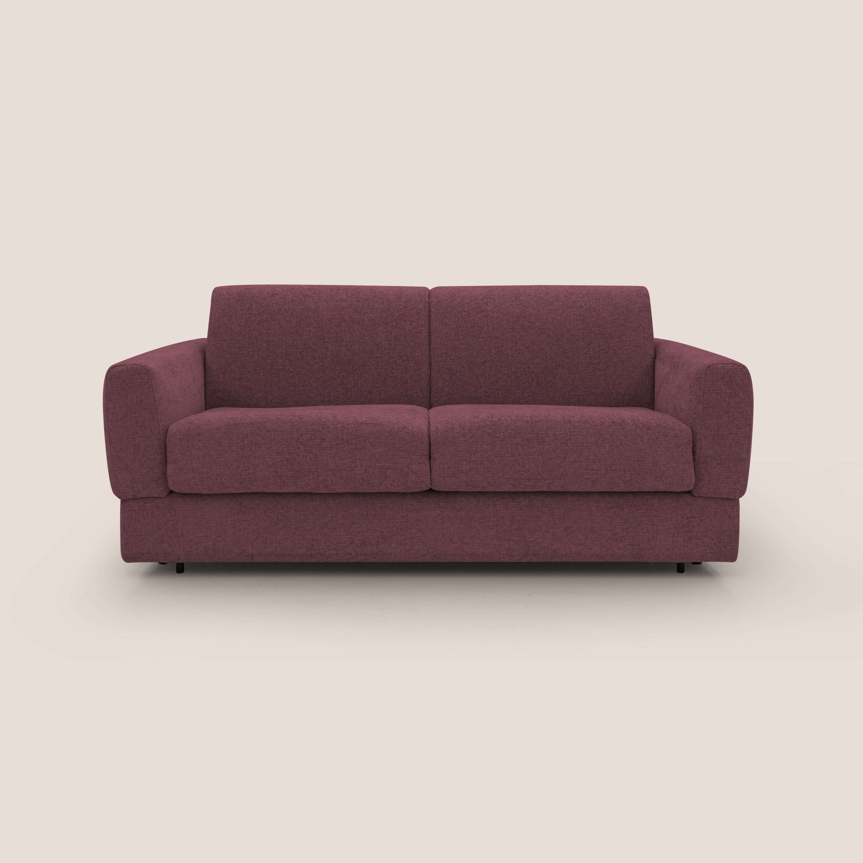 Happy Divano letto matrimoniale con materasso h18 cm in tessuto impermeabile T10 bordeaux - divani.store