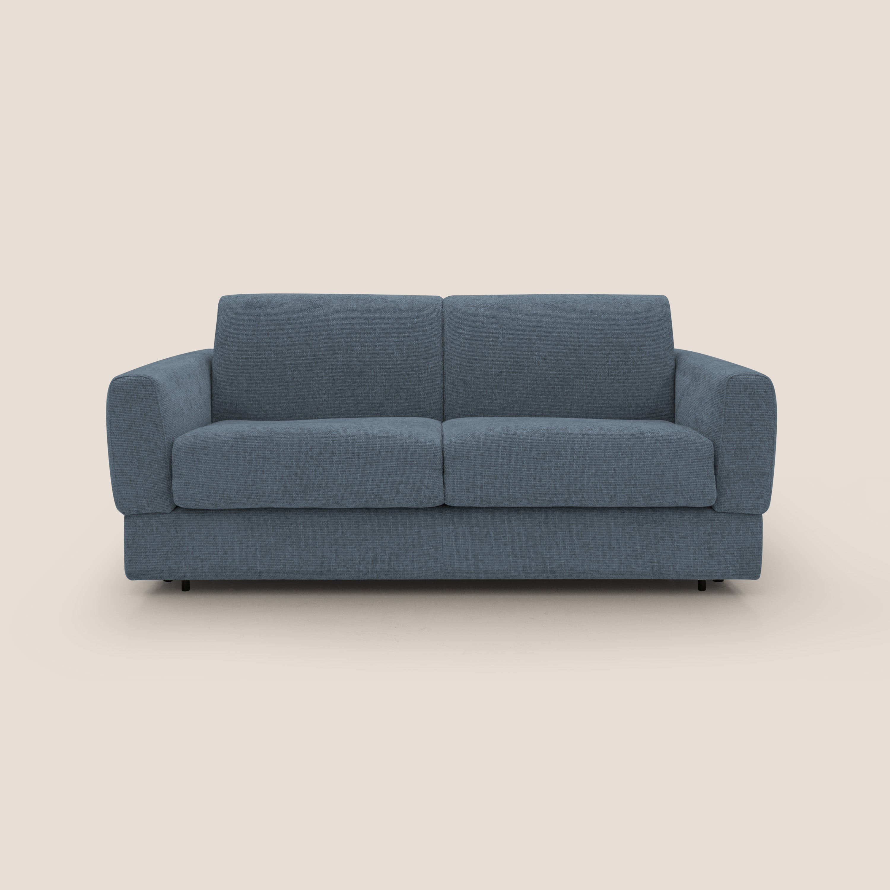 Happy Divano letto matrimoniale con materasso h18 cm in tessuto impermeabile T10 blu - divani.store