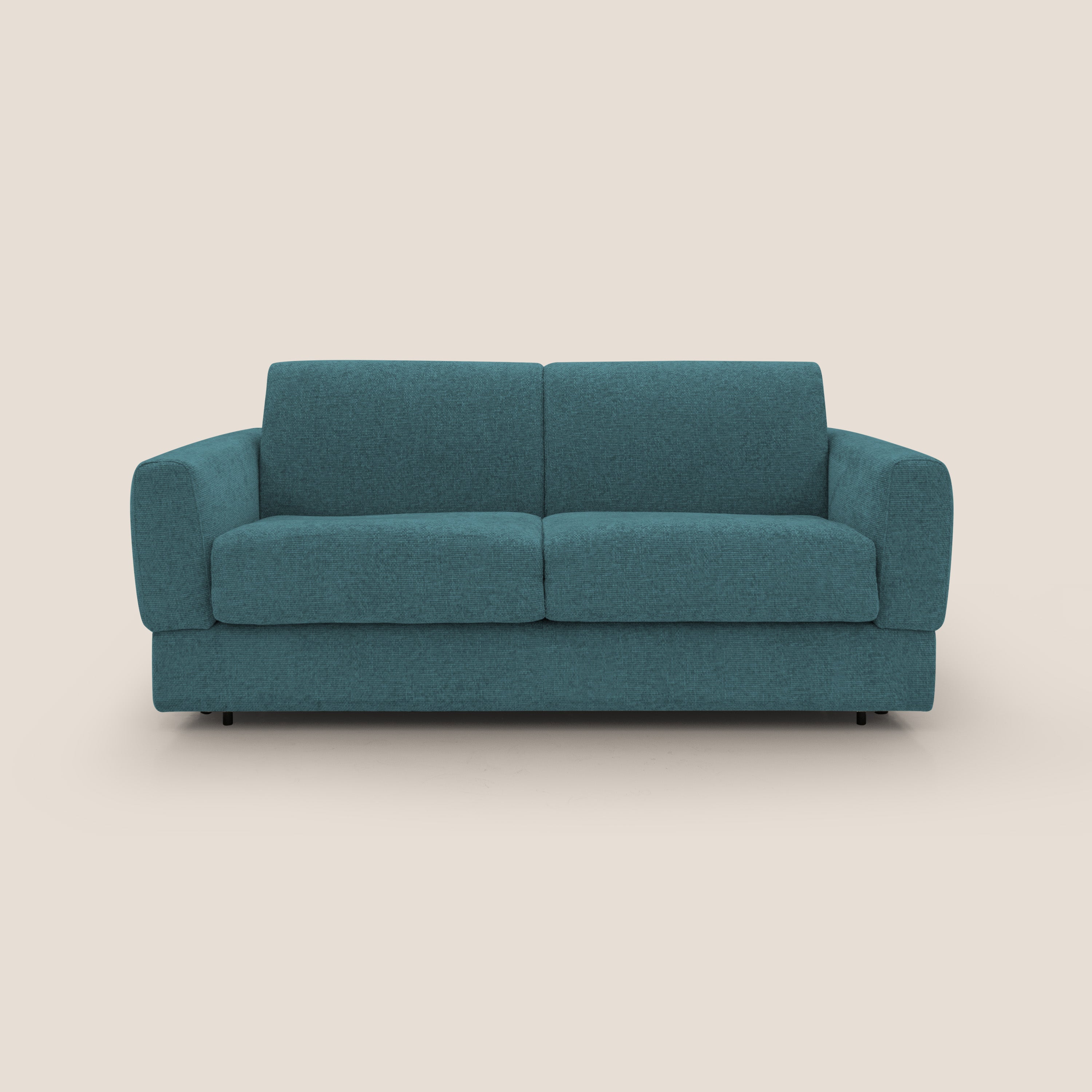 Happy Divano letto matrimoniale con materasso h18 cm in tessuto impermeabile T10 petrolio - divani.store
