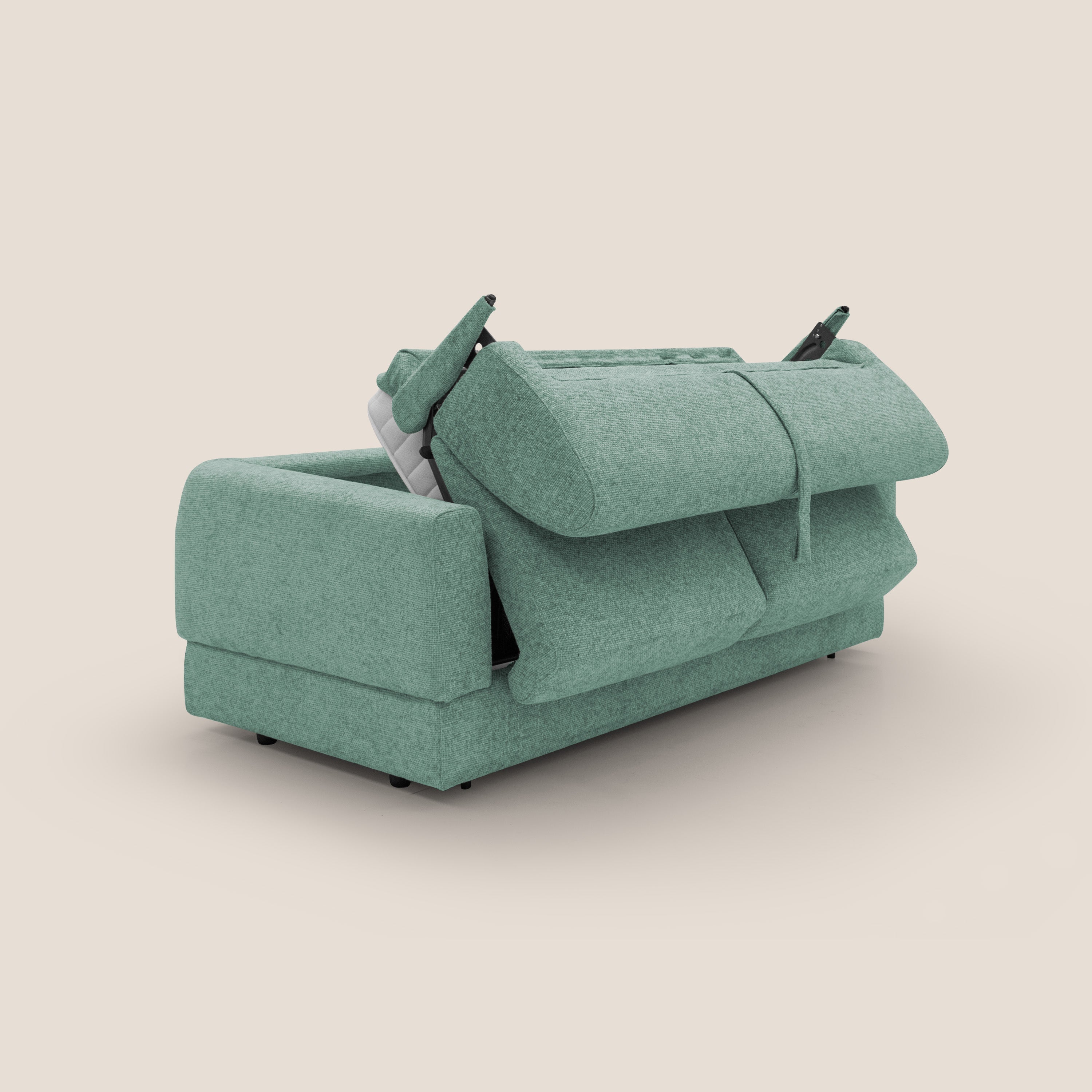 Happy Divano letto matrimoniale con materasso h18 cm in tessuto impermeabile T10 salvia - divani.store