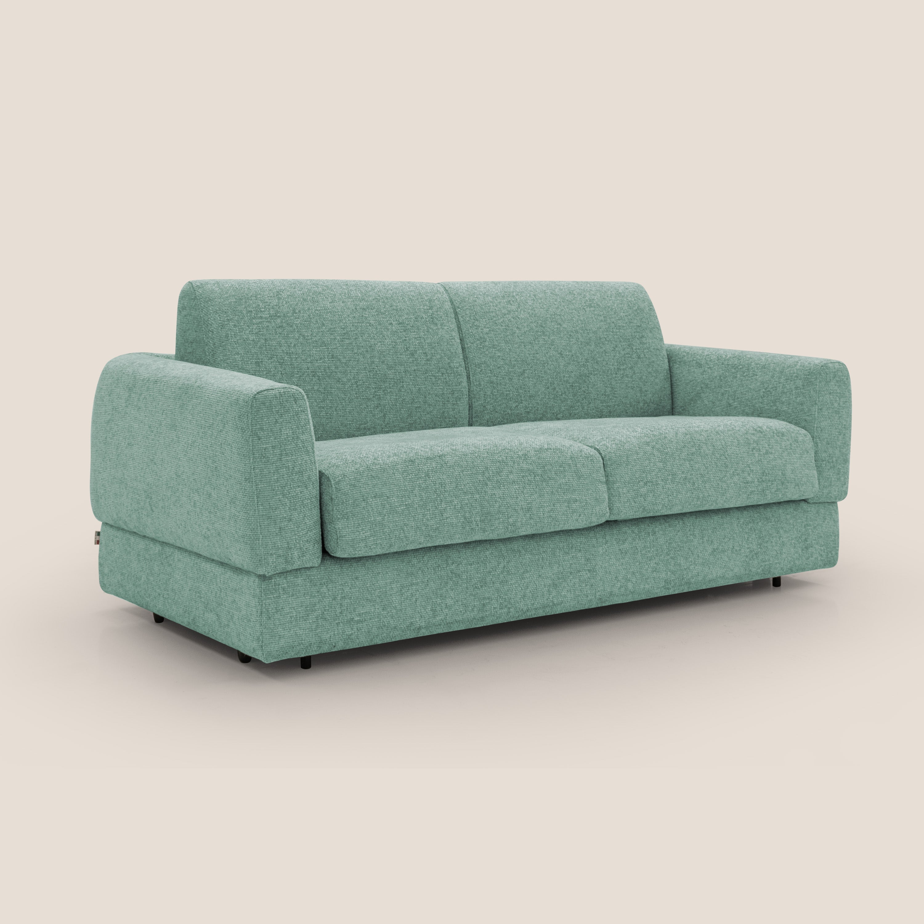 Happy Divano letto matrimoniale con materasso h18 cm in tessuto impermeabile T10 salvia - divani.store