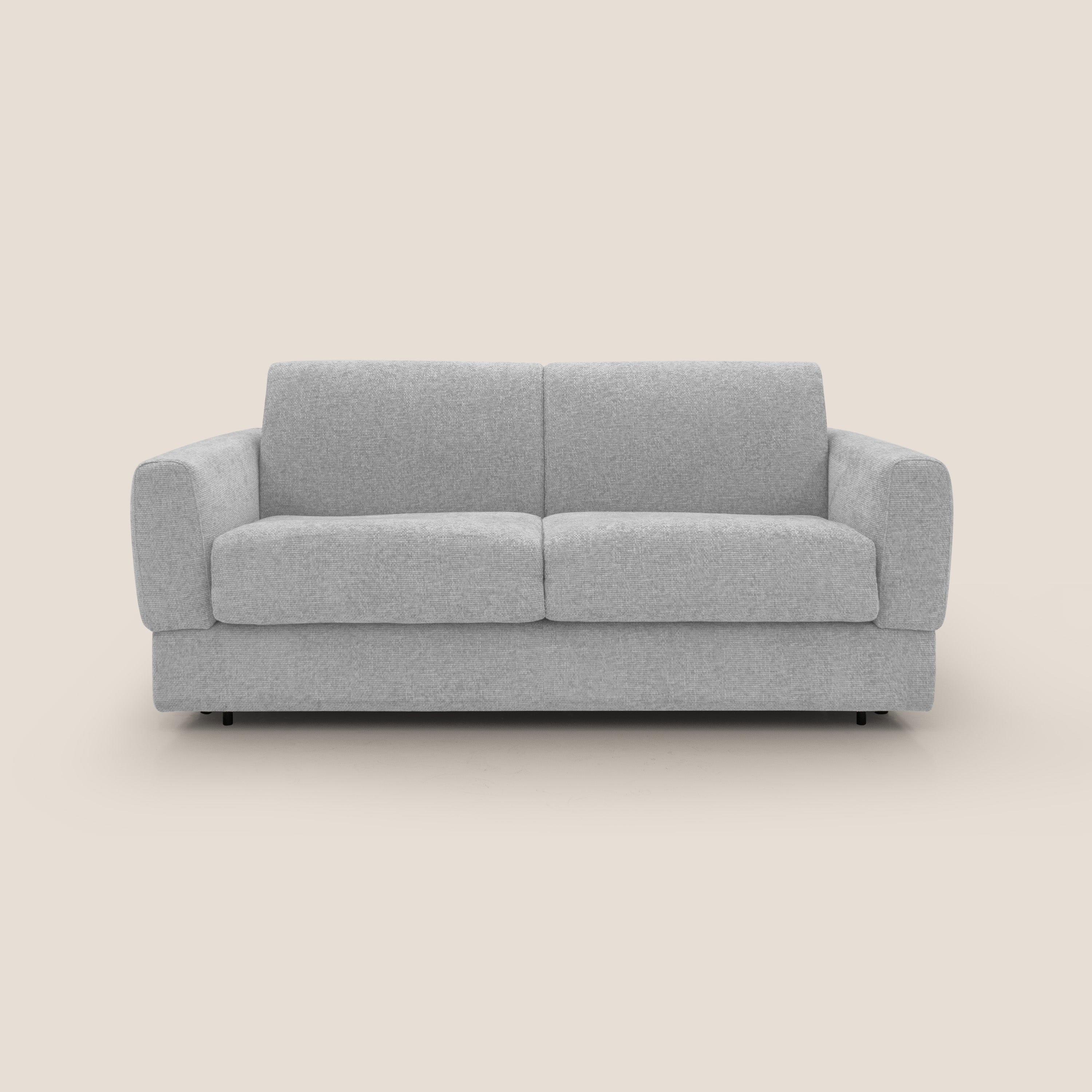 Happy Divano letto matrimoniale con materasso h18 cm in tessuto impermeabile T10 grigio chiaro - divani.store