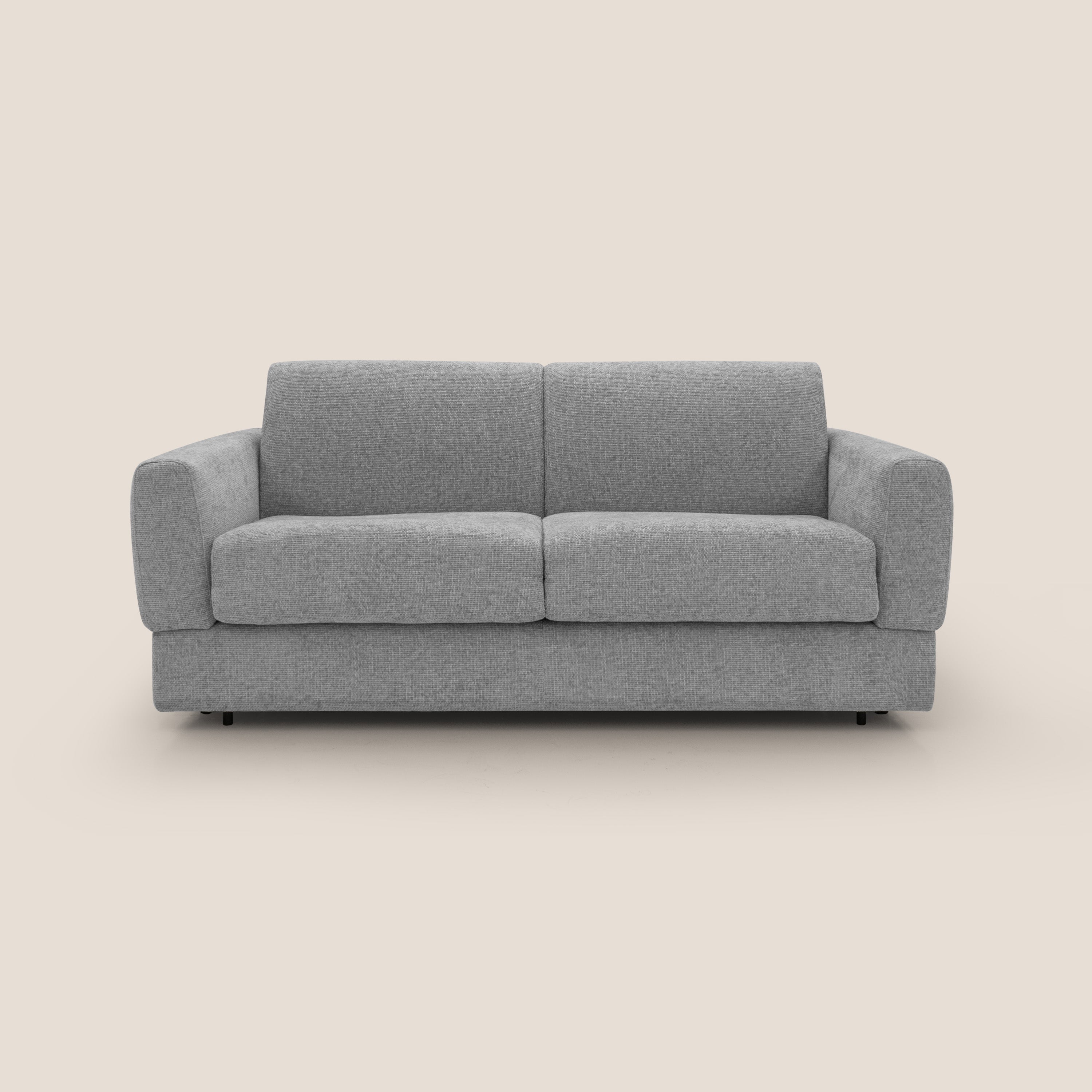 Happy Divano letto matrimoniale con materasso h18 cm in tessuto impermeabile T10 grigio - divani.store