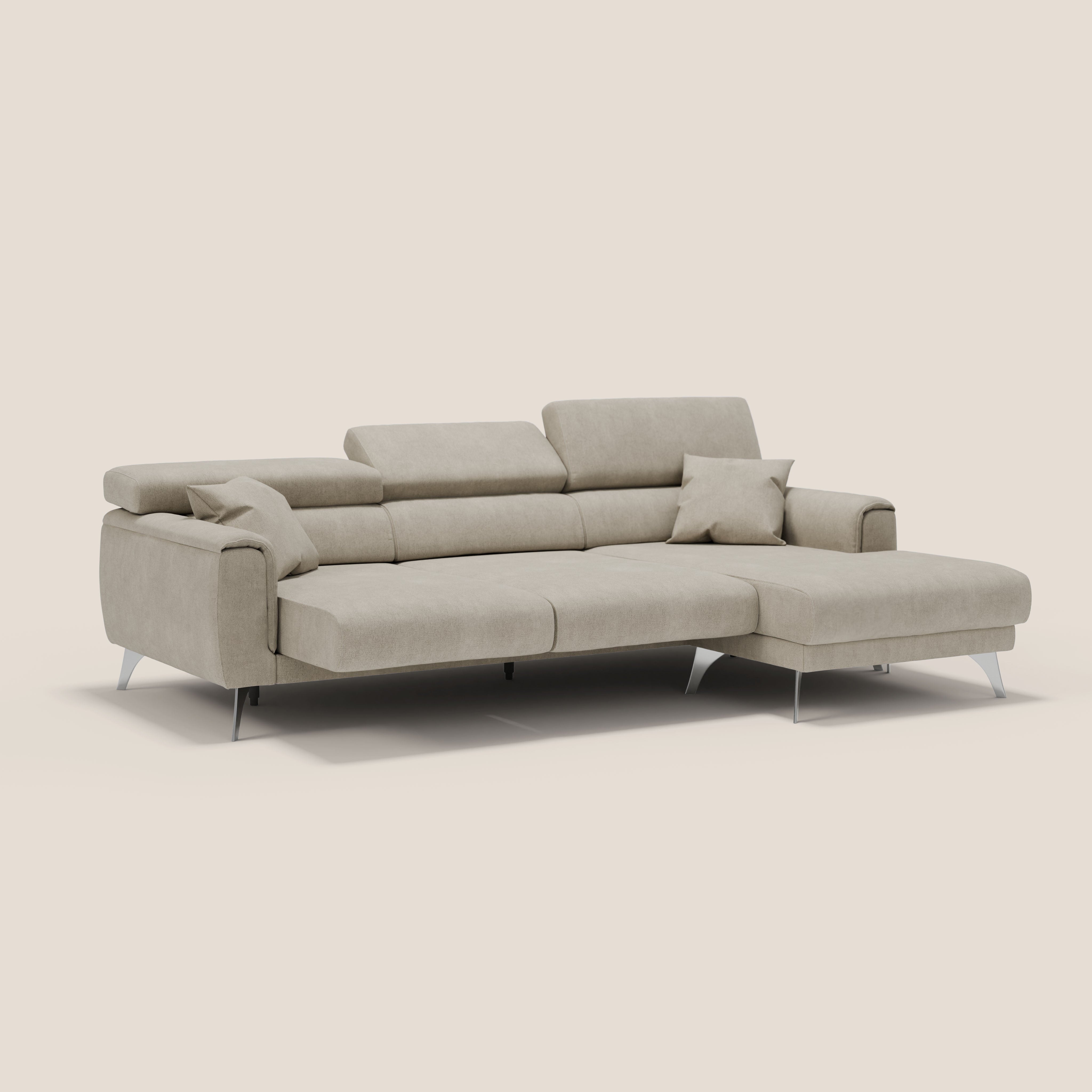 Caravaggio Divano angolare con sedute scorrevoli in tessuto morbido impermeabile T02 panna - divani.store