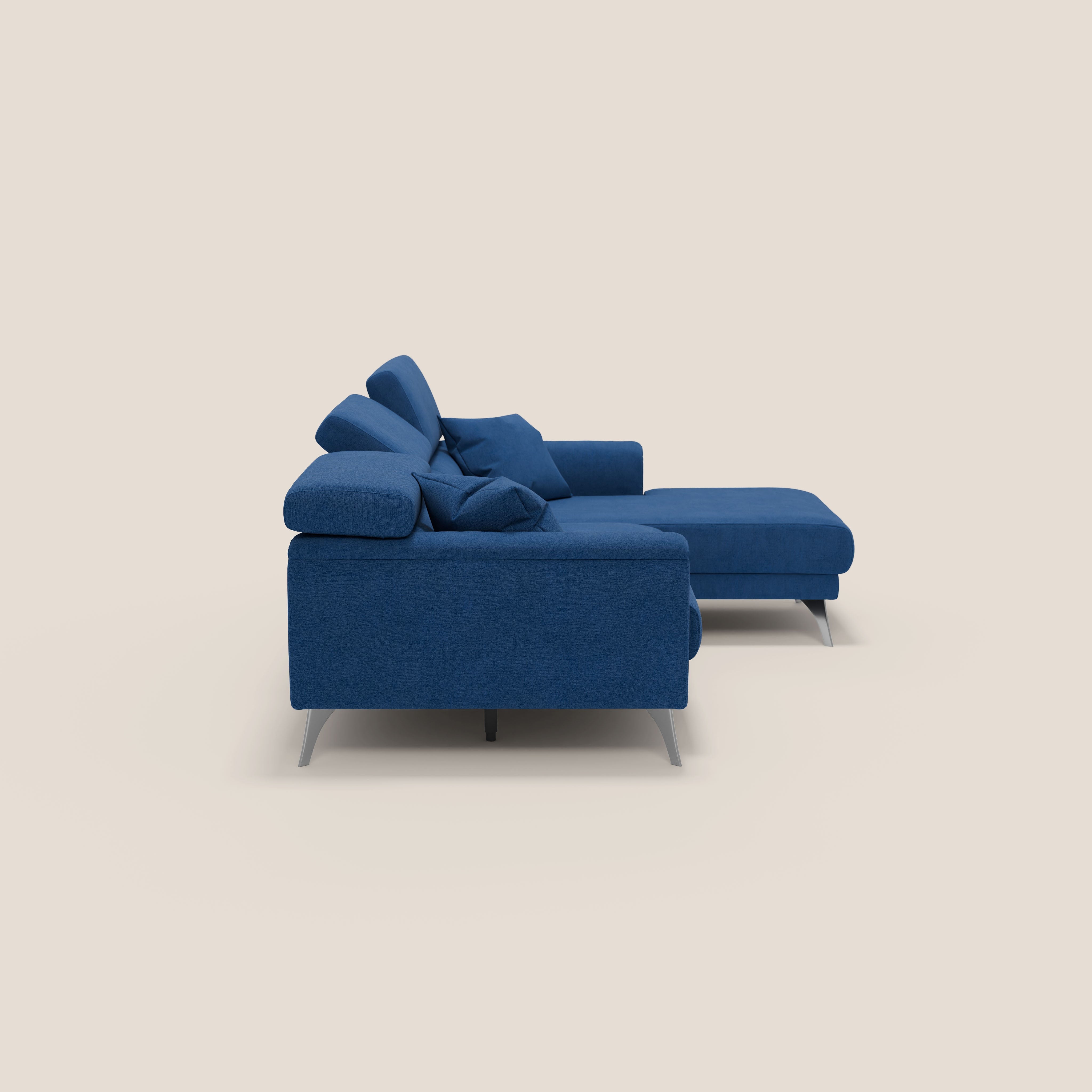 Caravaggio Divano angolare con sedute scorrevoli in tessuto morbido impermeabile T02 blu - divani.store