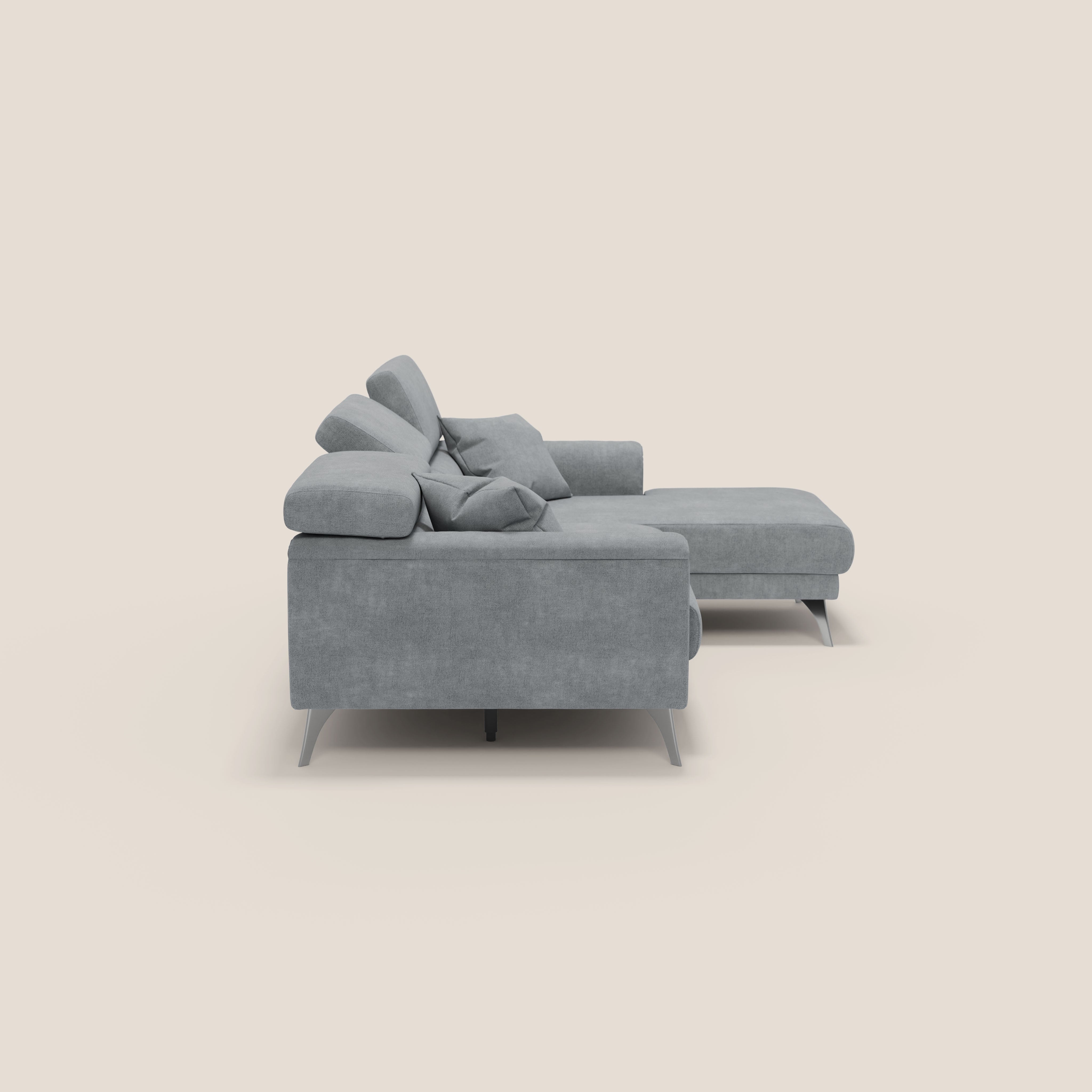 Caravaggio Divano angolare con sedute scorrevoli in tessuto morbido impermeabile T02 grigio chiaro - divani.store