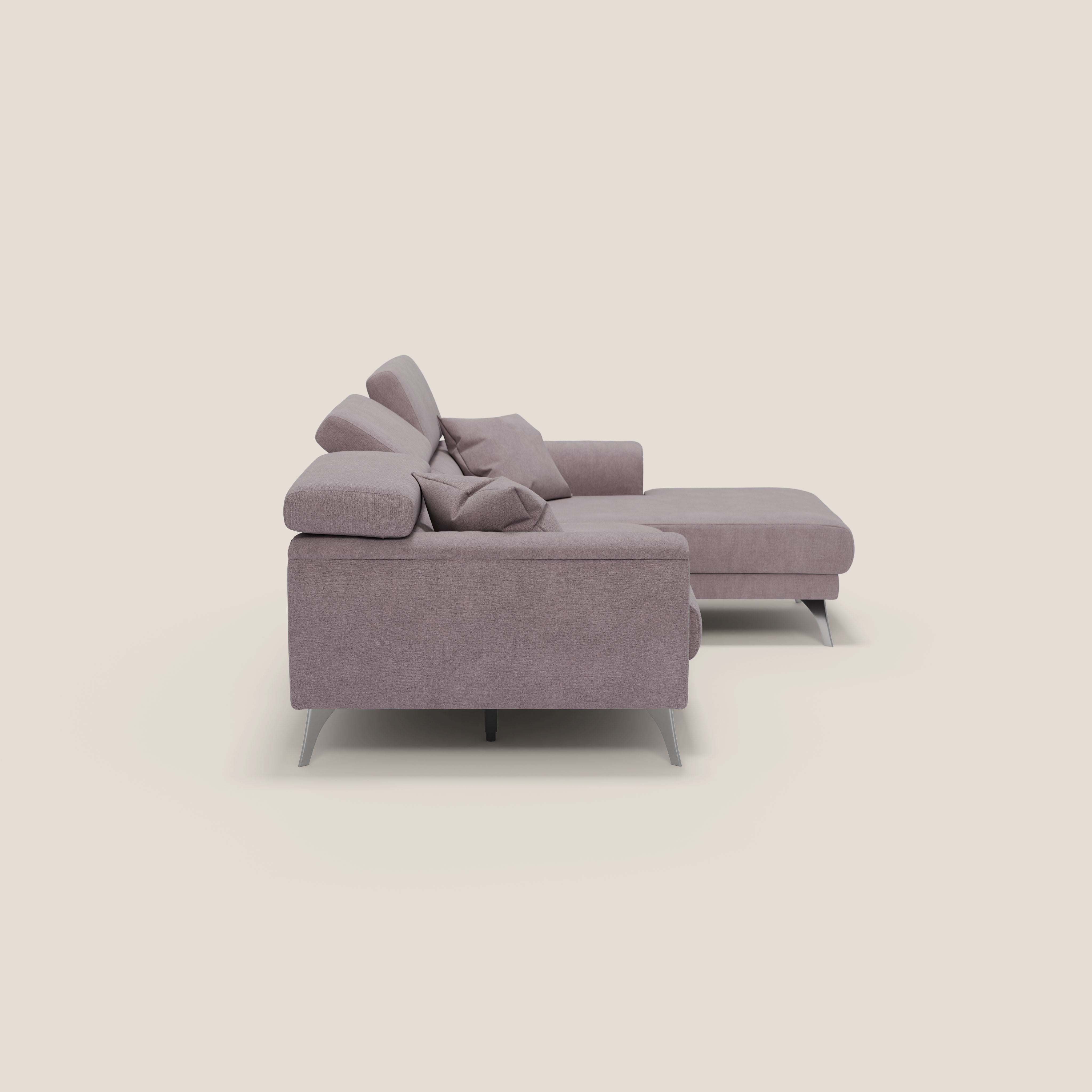 Caravaggio Divano angolare con sedute scorrevoli in tessuto morbido impermeabile T02 rosa - divani.store