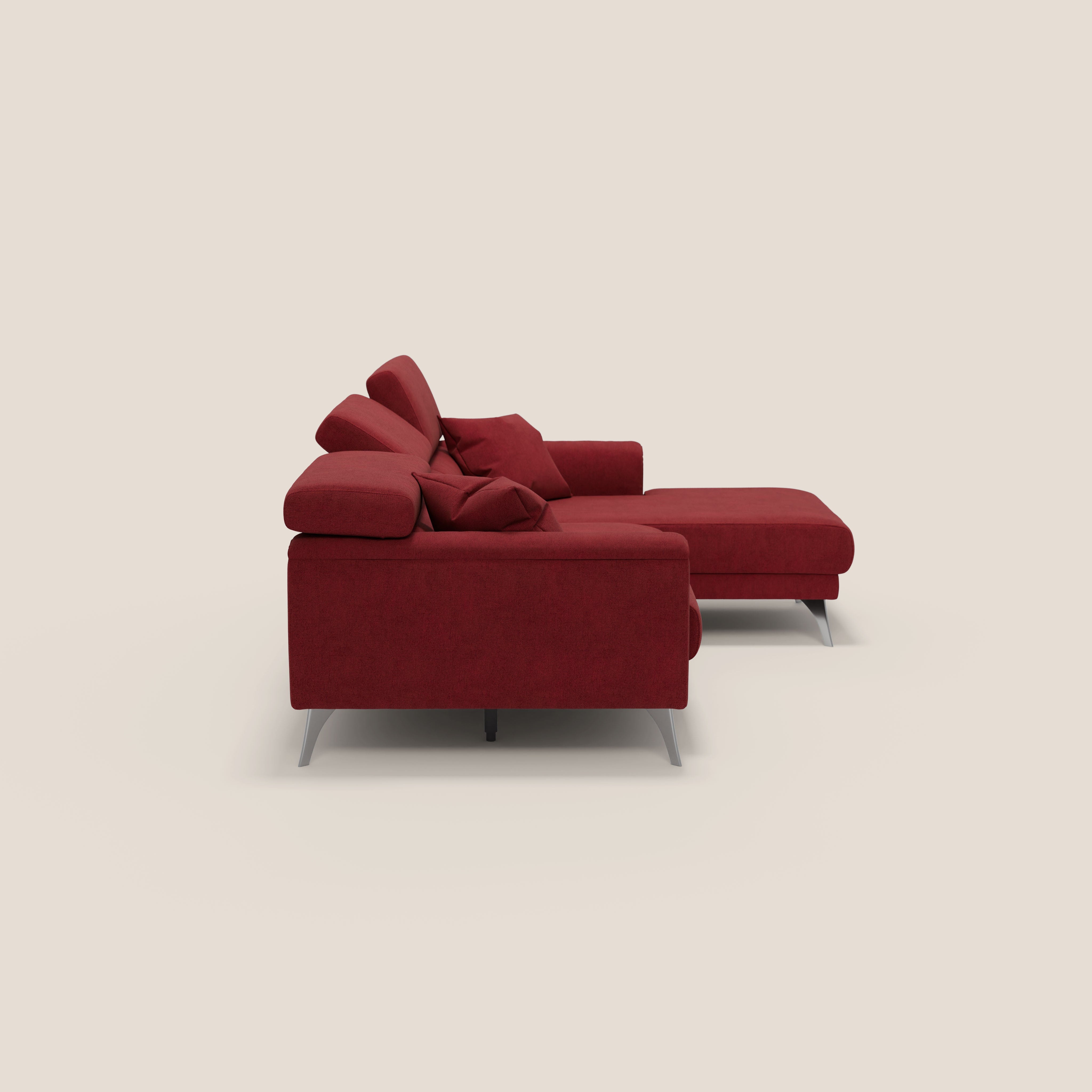 Caravaggio Divano angolare con sedute scorrevoli in tessuto morbido impermeabile T02 rosso - divani.store