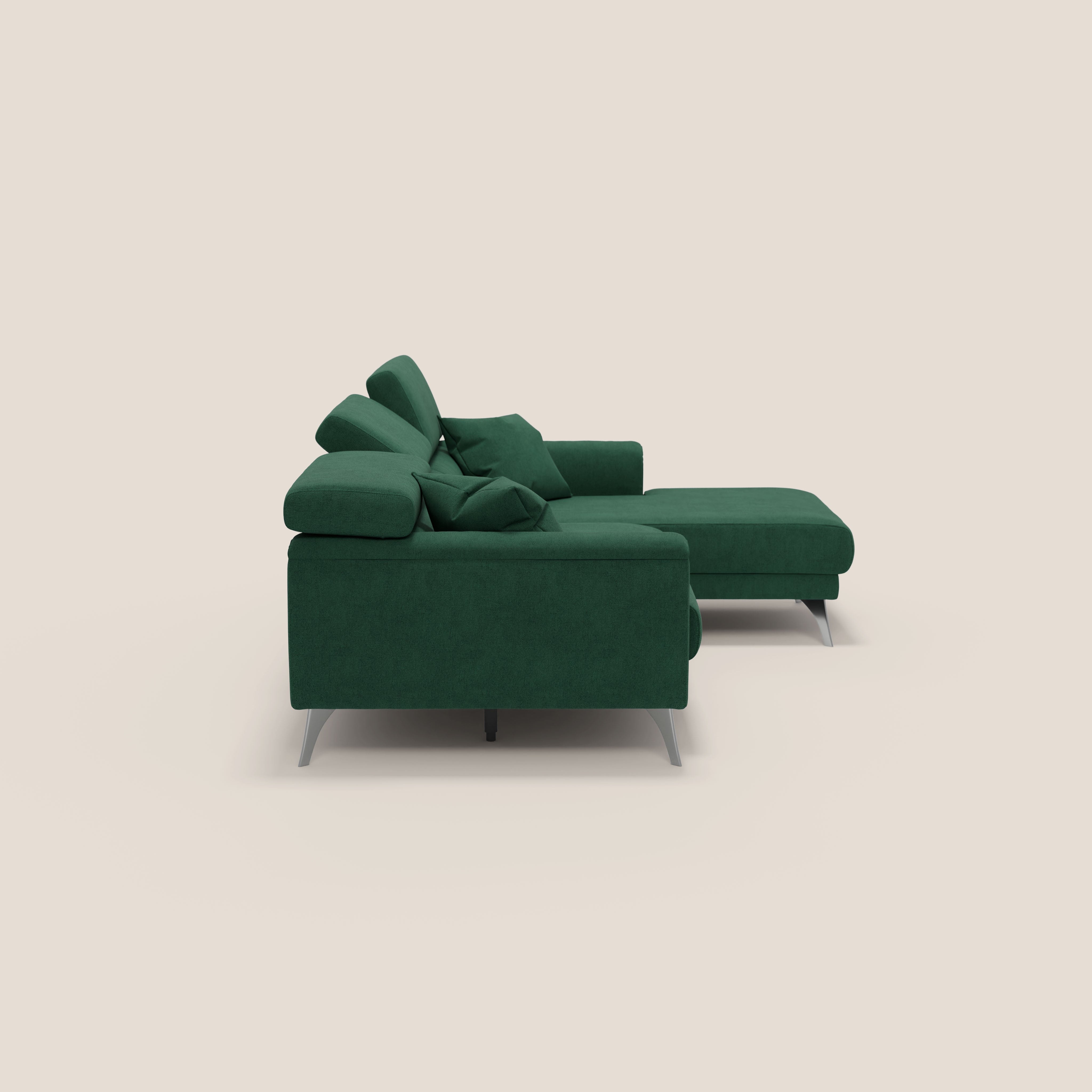 Caravaggio Divano angolare con sedute scorrevoli in tessuto morbido impermeabile T02 verde - divani.store