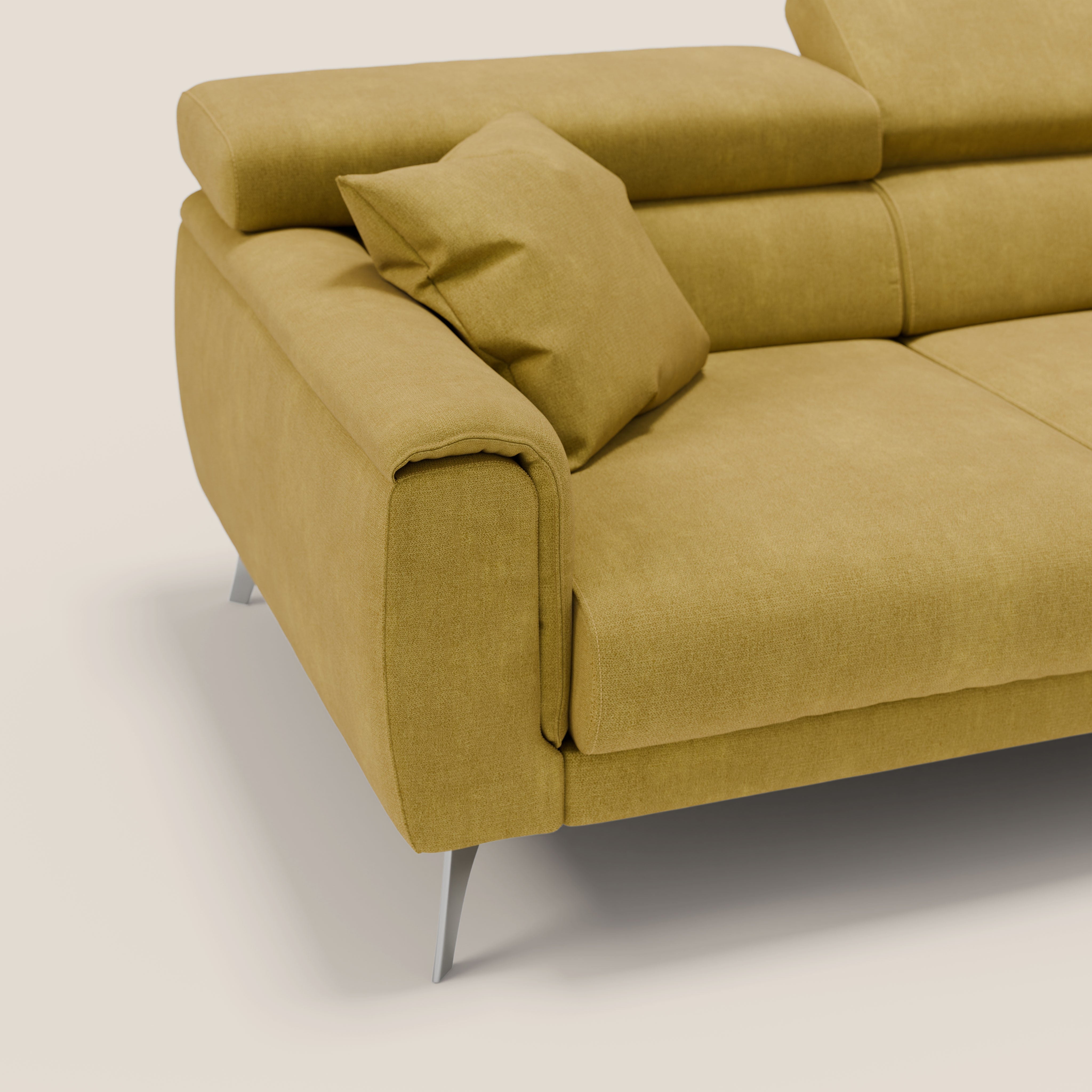 Caravaggio Divano angolare con sedute scorrevoli in tessuto morbido impermeabile T02 giallo - divani.store