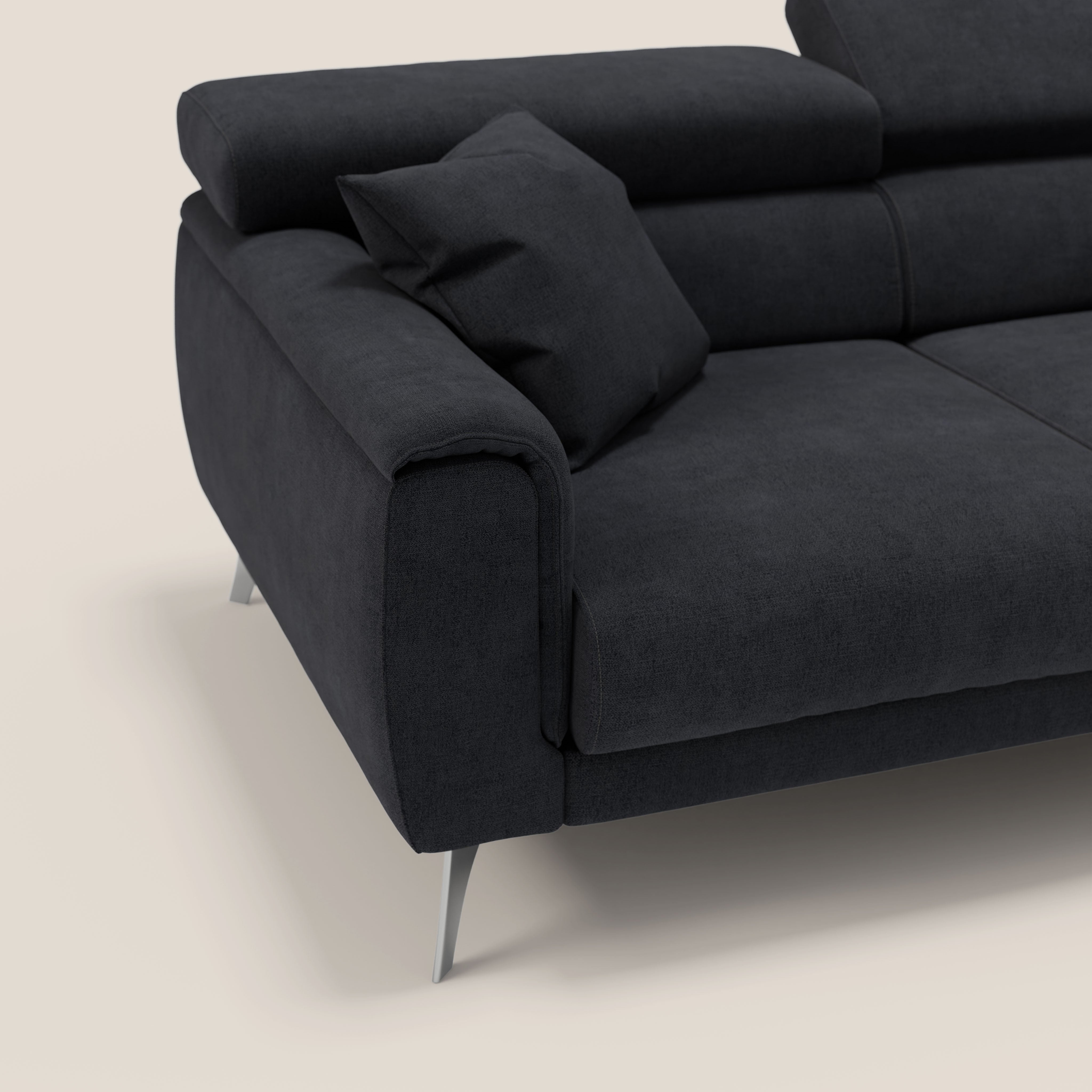 Caravaggio Divano angolare con sedute scorrevoli in tessuto morbido impermeabile T02 nero - divani.store