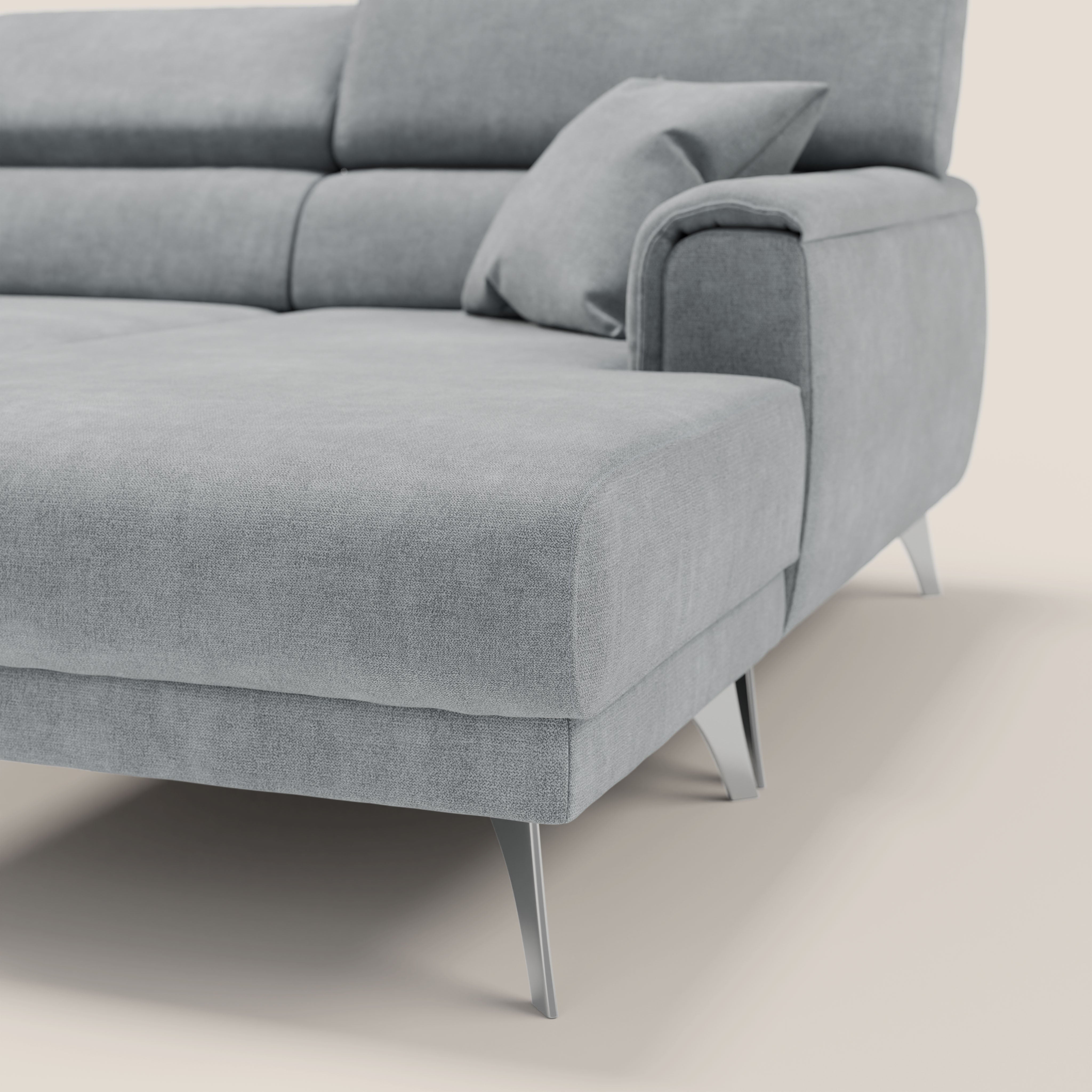 Caravaggio Divano angolare con sedute scorrevoli in tessuto morbido impermeabile T02 grigio chiaro - divani.store