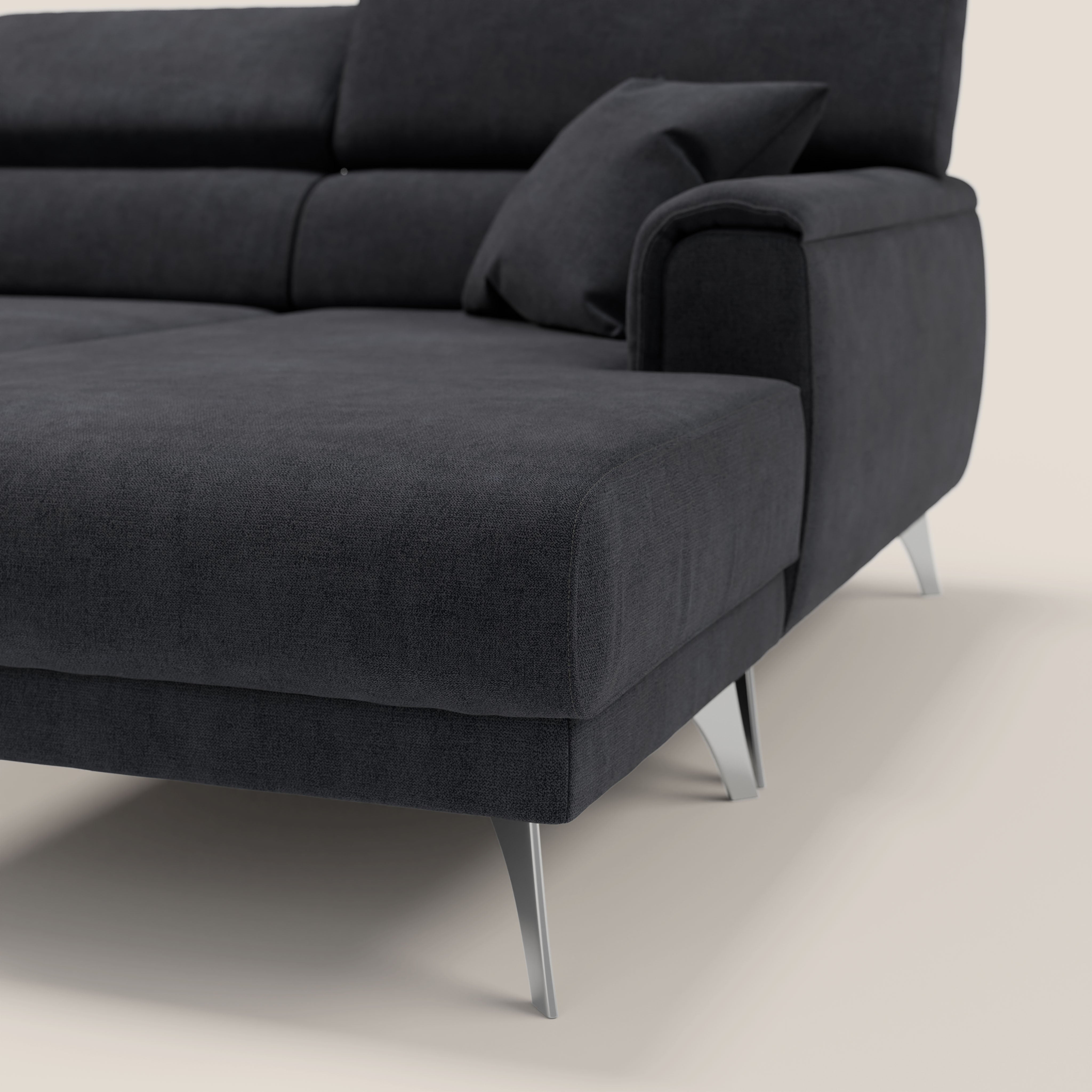 Caravaggio Divano angolare con sedute scorrevoli in tessuto morbido impermeabile T02 nero - divani.store