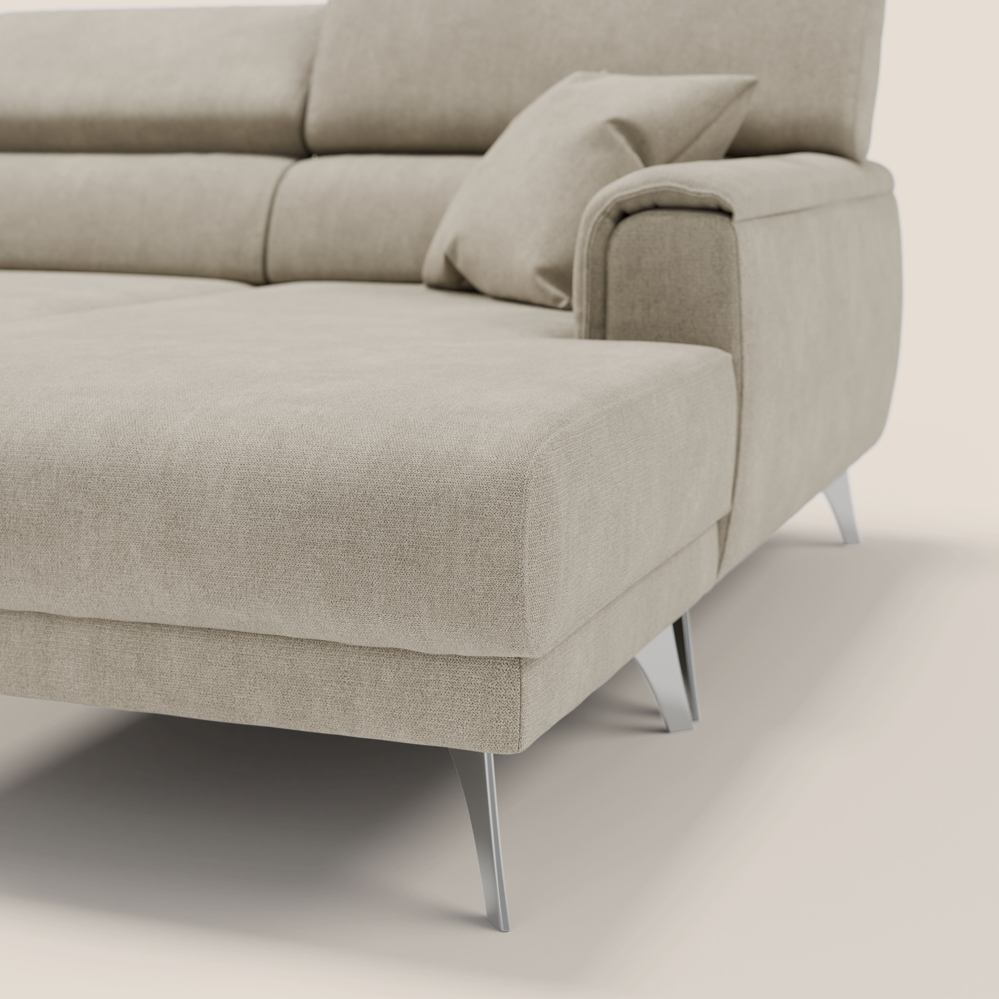 Caravaggio Divano angolare con sedute scorrevoli in tessuto morbido impermeabile T02 panna - divani.store