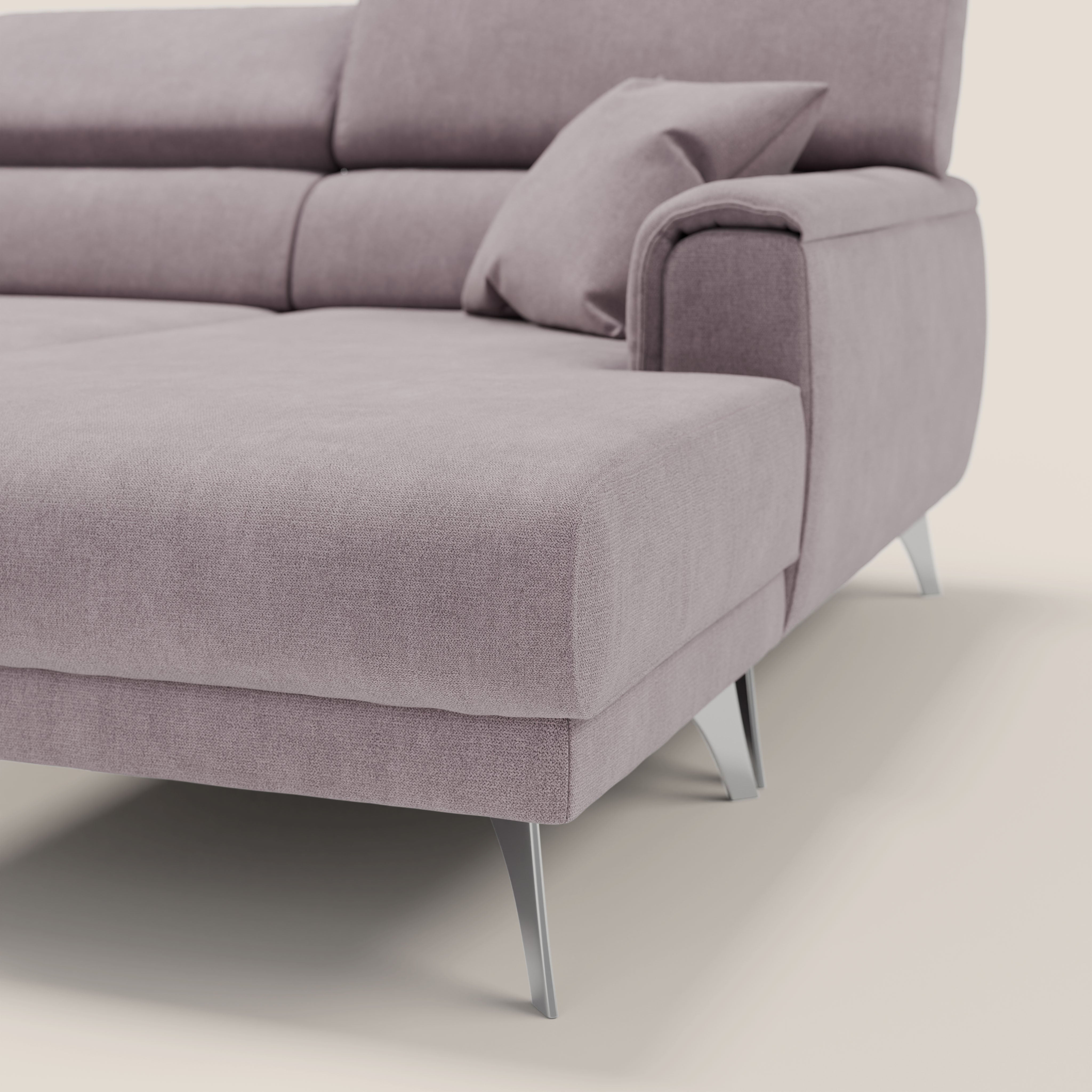 Caravaggio Divano angolare con sedute scorrevoli in tessuto morbido impermeabile T02 rosa - divani.store