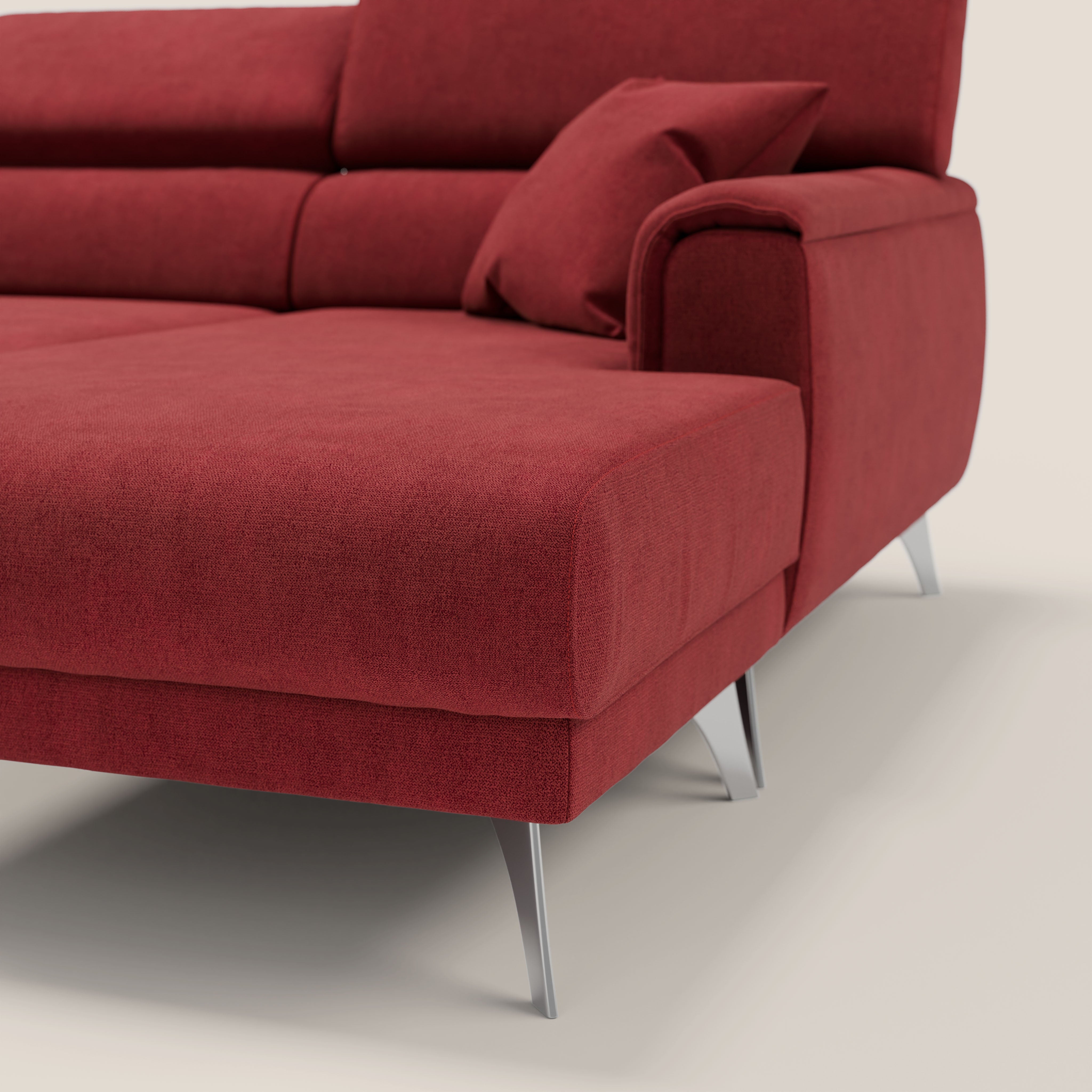 Caravaggio Divano angolare con sedute scorrevoli in tessuto morbido impermeabile T02 rosso - divani.store