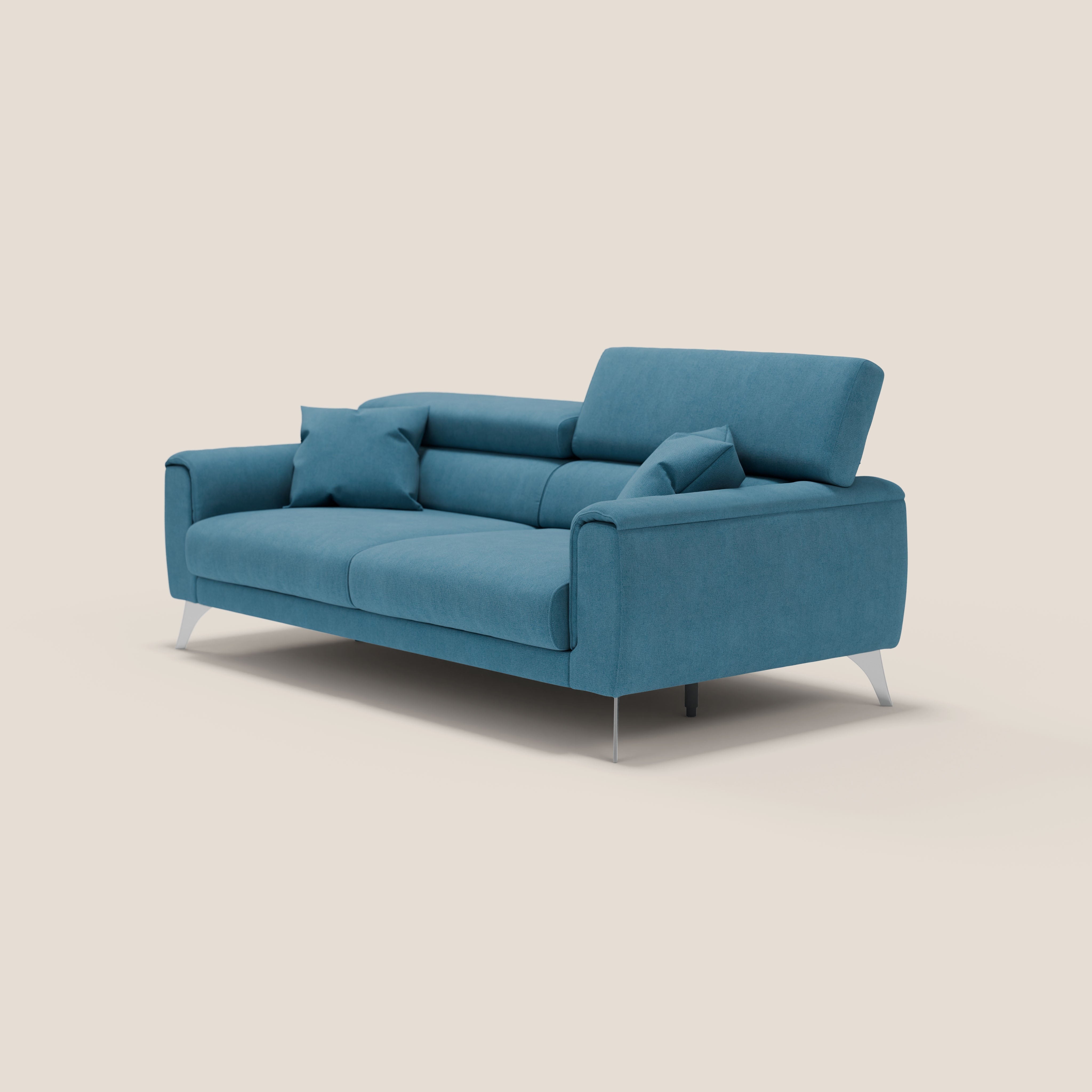 Caravaggio divano con sedute allungabili e poggiatesta reclinabili in tessuto impermeabile T02 azzurro - divani.store