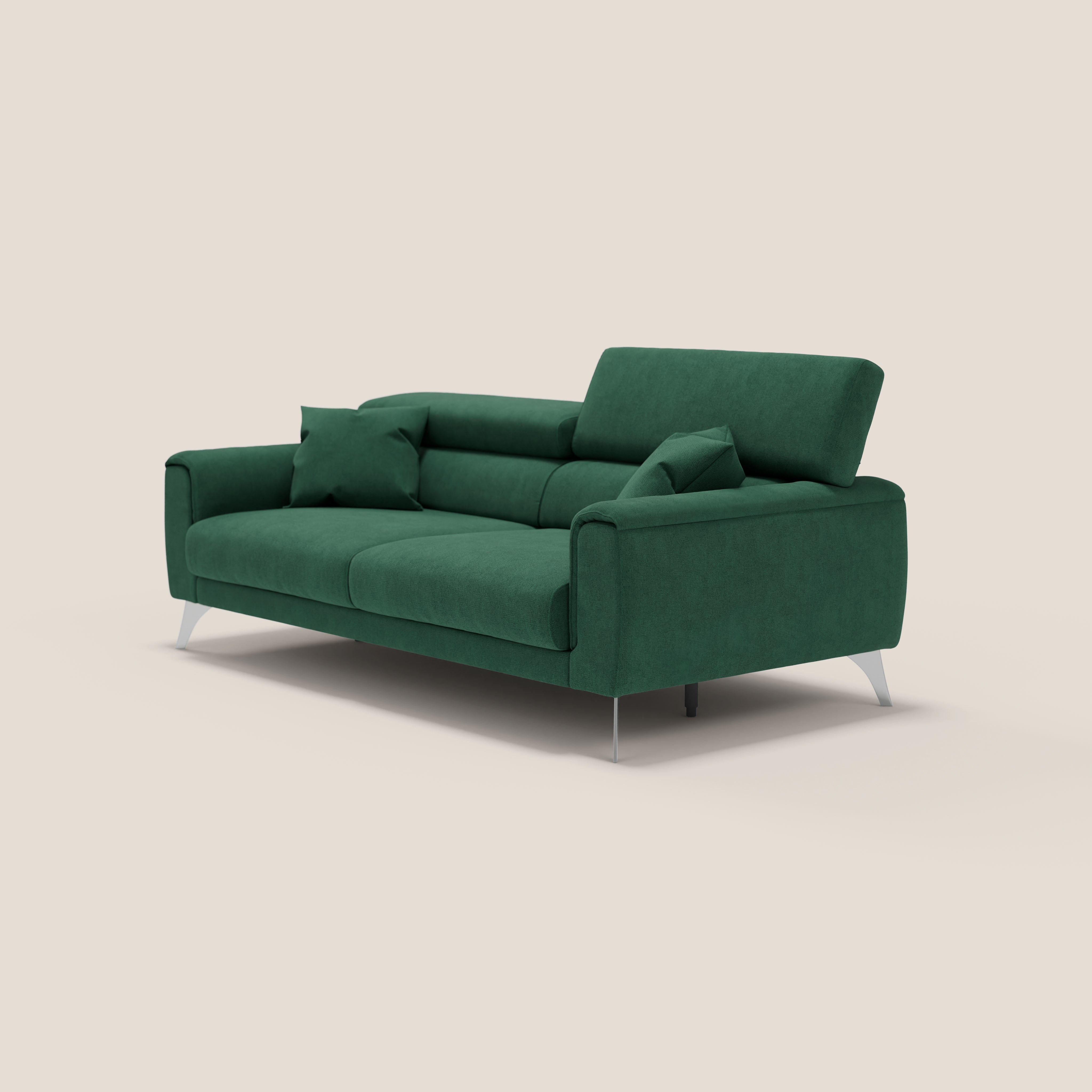 Caravaggio divano con sedute allungabili e poggiatesta reclinabili in tessuto impermeabile T02 verde - divani.store