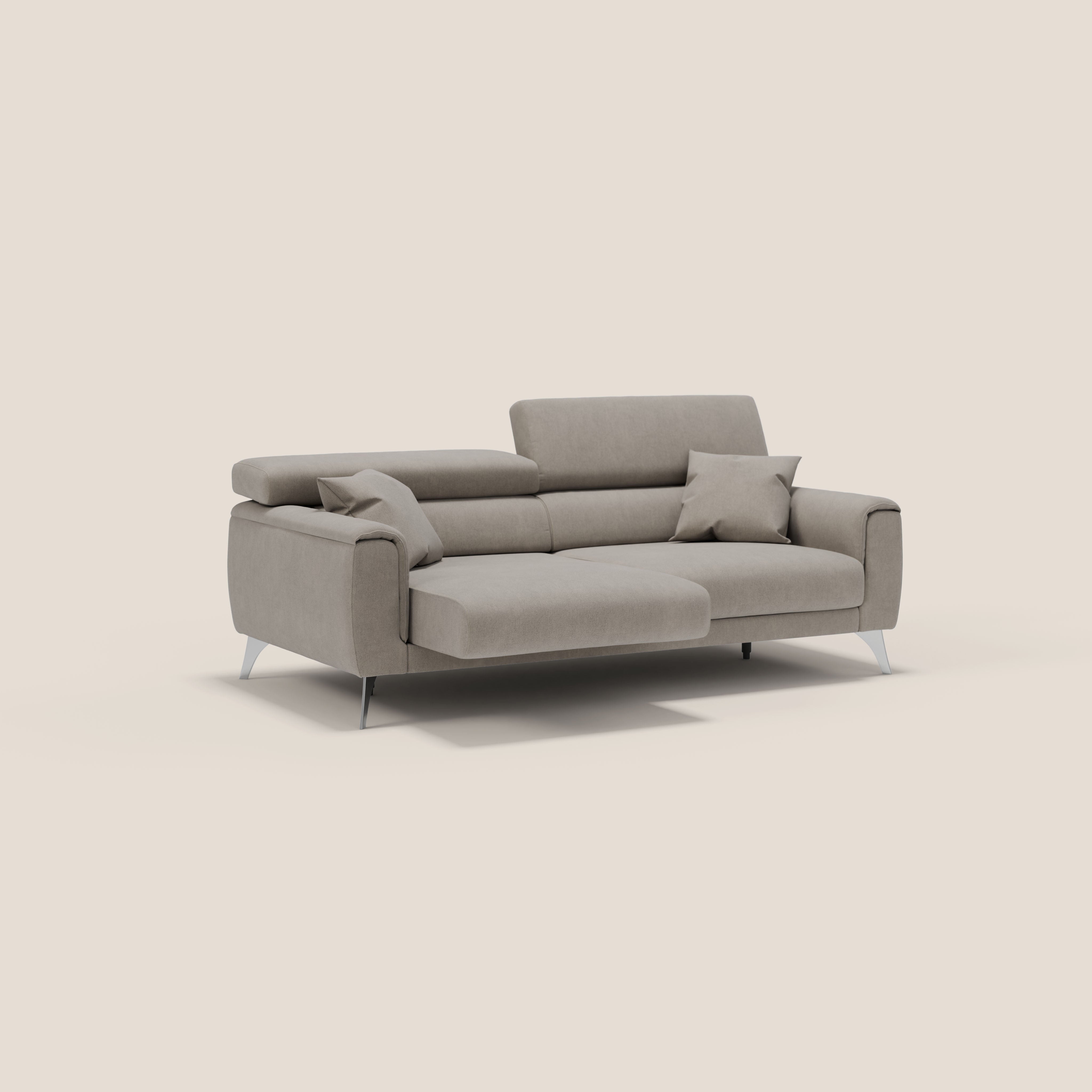 Caravaggio divano con sedute allungabili e poggiatesta reclinabili in tessuto impermeabile T02 beige - divani.store