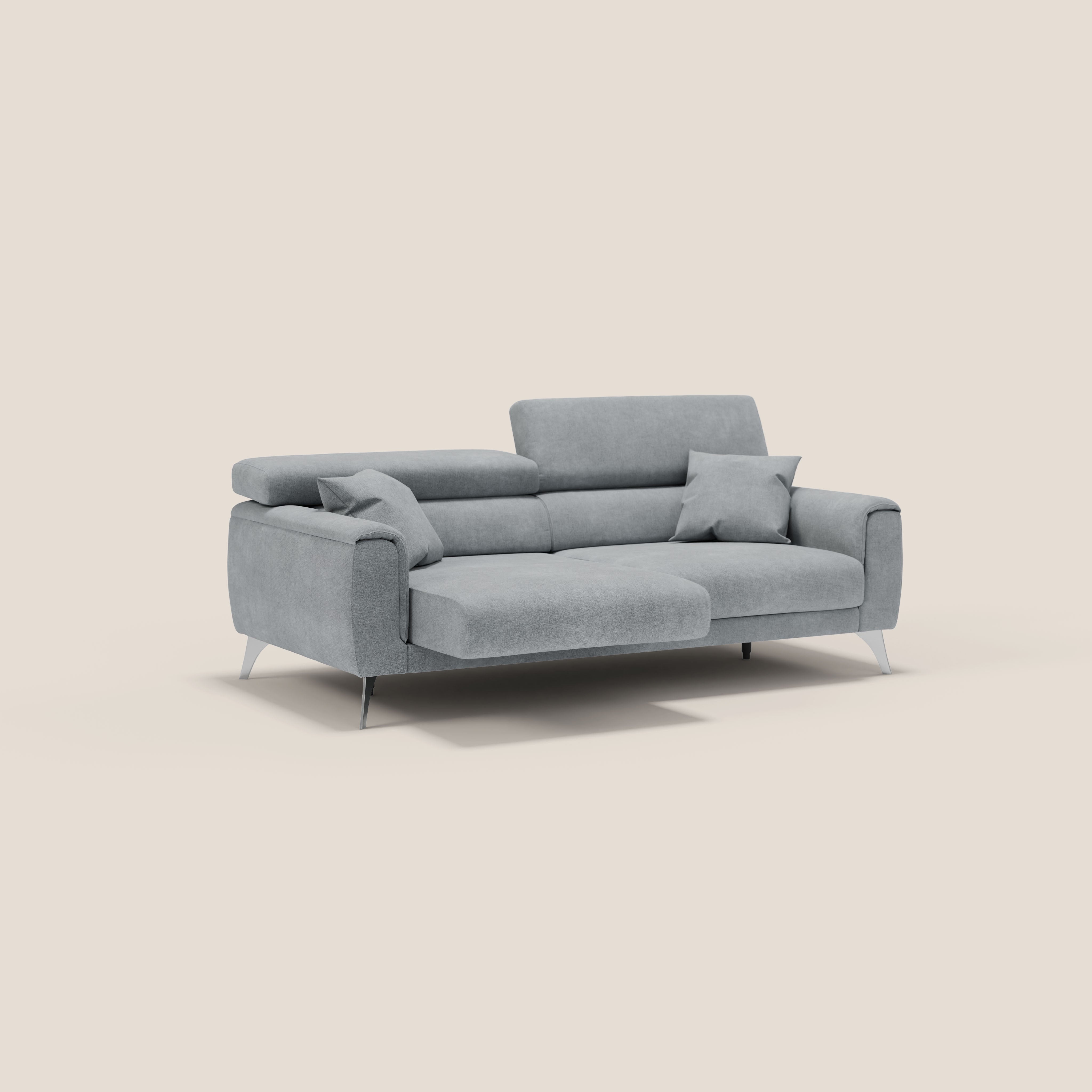 Caravaggio divano con sedute allungabili e poggiatesta reclinabili in tessuto impermeabile T02 grigio chiaro - divani.store