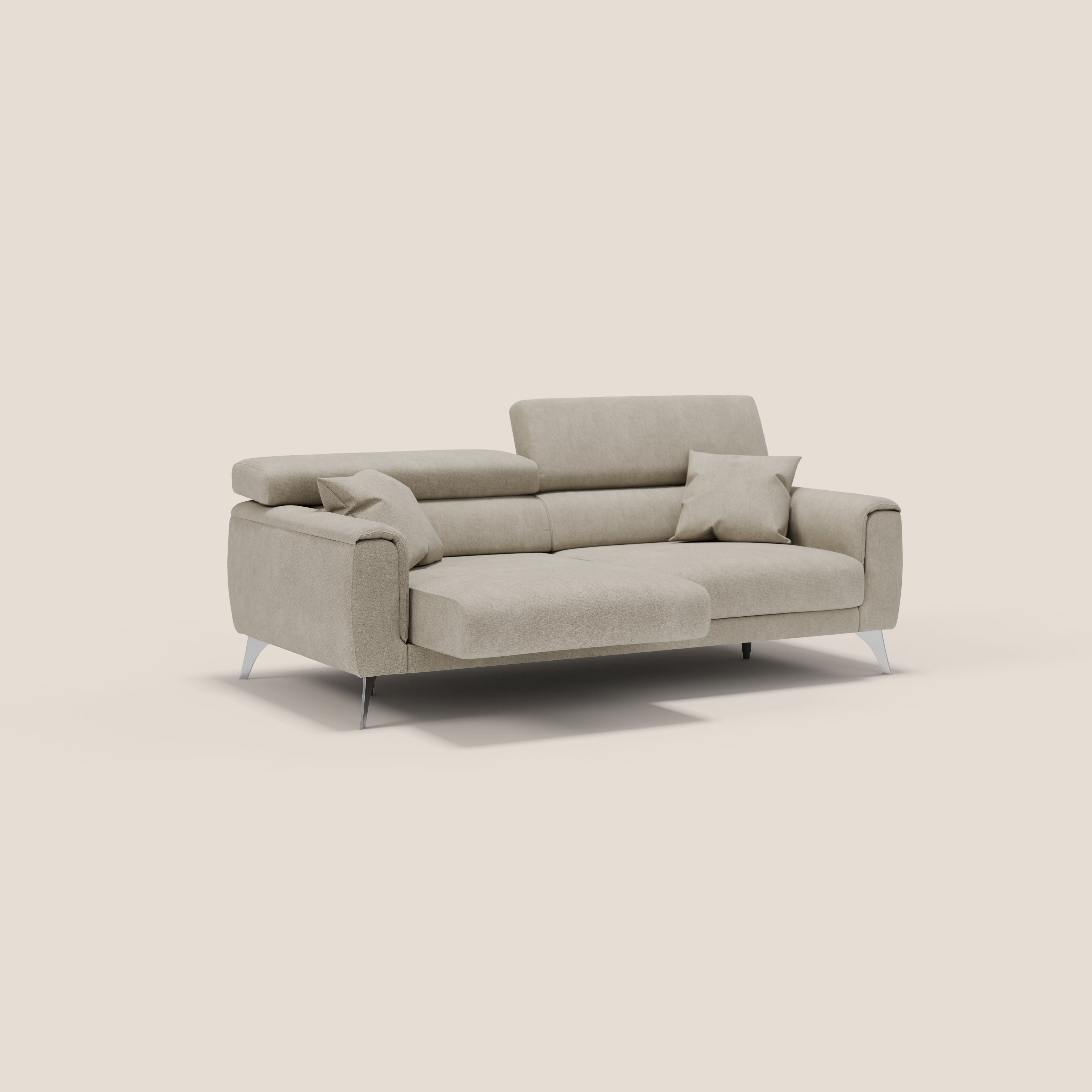 Caravaggio divano con sedute allungabili e poggiatesta reclinabili in tessuto impermeabile T02 panna - divani.store