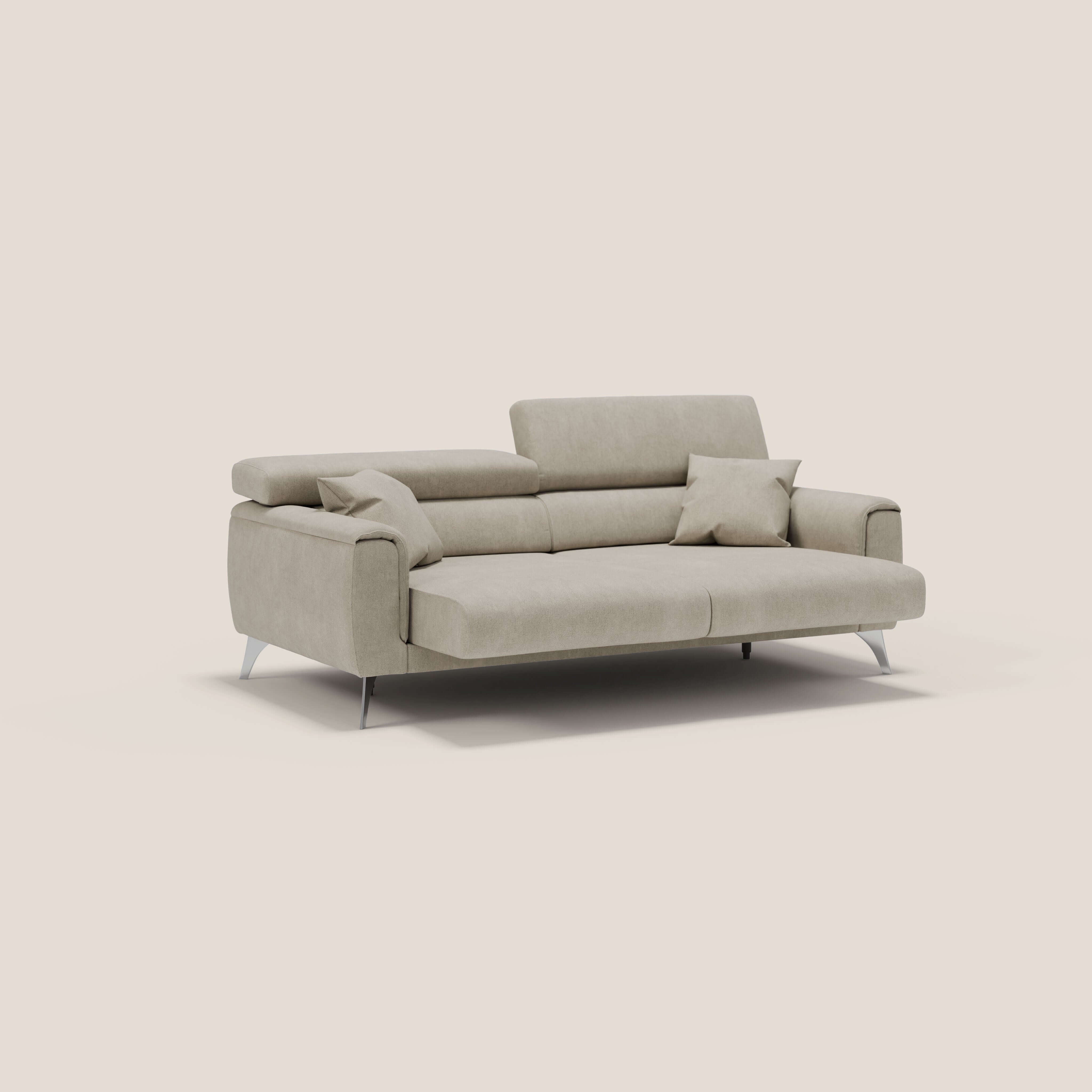 Caravaggio divano con sedute allungabili e poggiatesta reclinabili in tessuto impermeabile T02 panna - divani.store