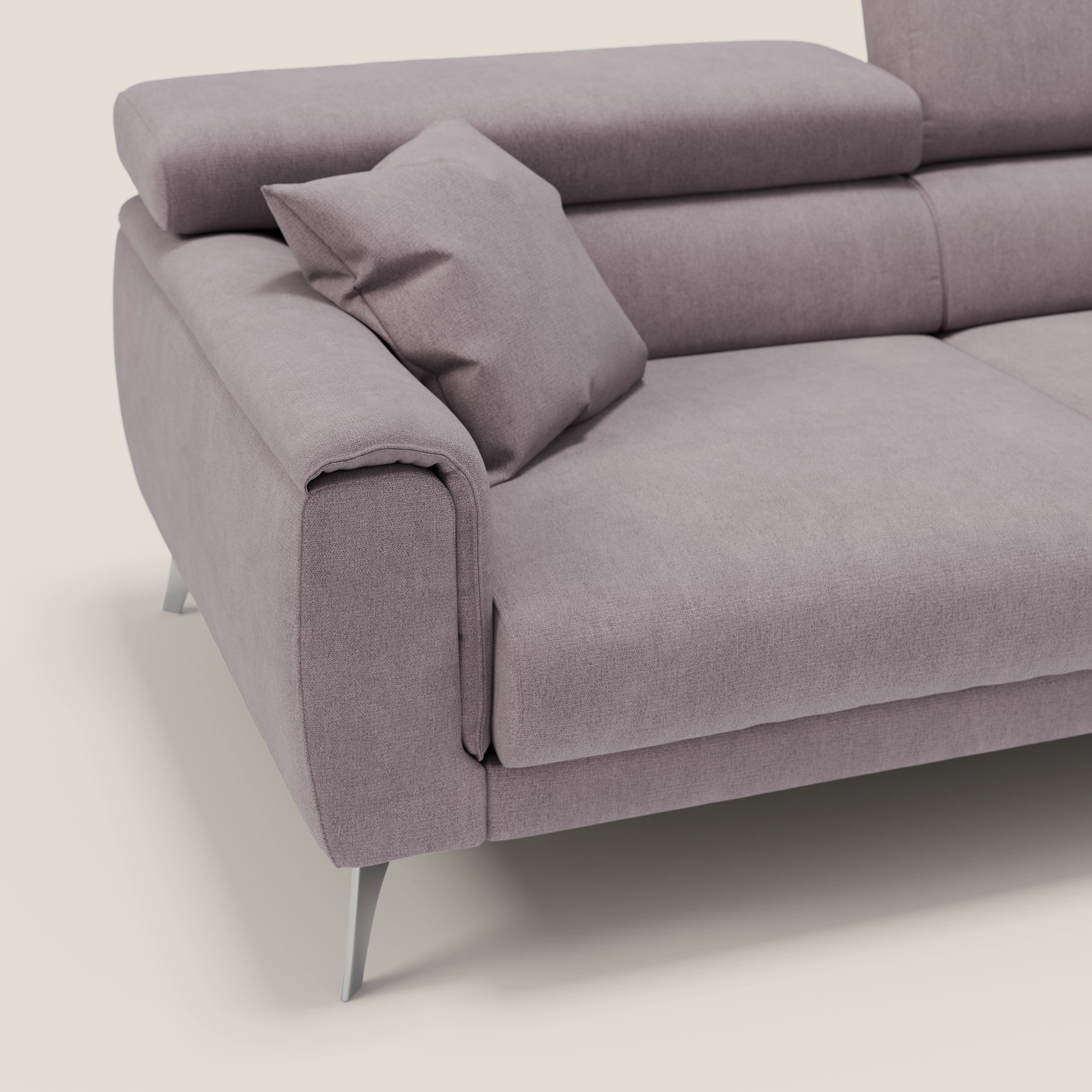 Caravaggio divano con sedute allungabili e poggiatesta reclinabili in tessuto impermeabile T02 rosa - divani.store