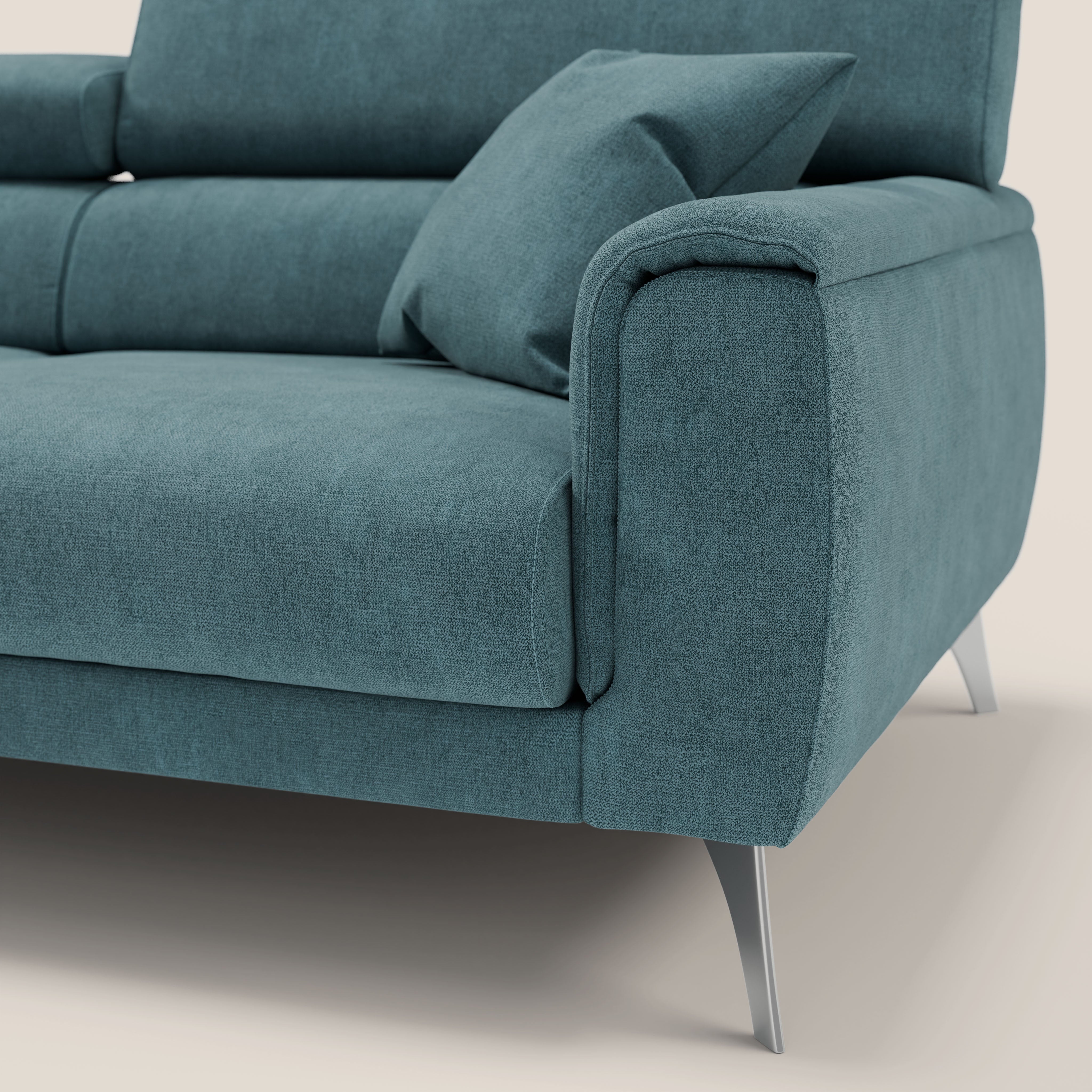 Caravaggio divano con sedute allungabili e poggiatesta reclinabili in tessuto impermeabile T02 petrolio - divani.store