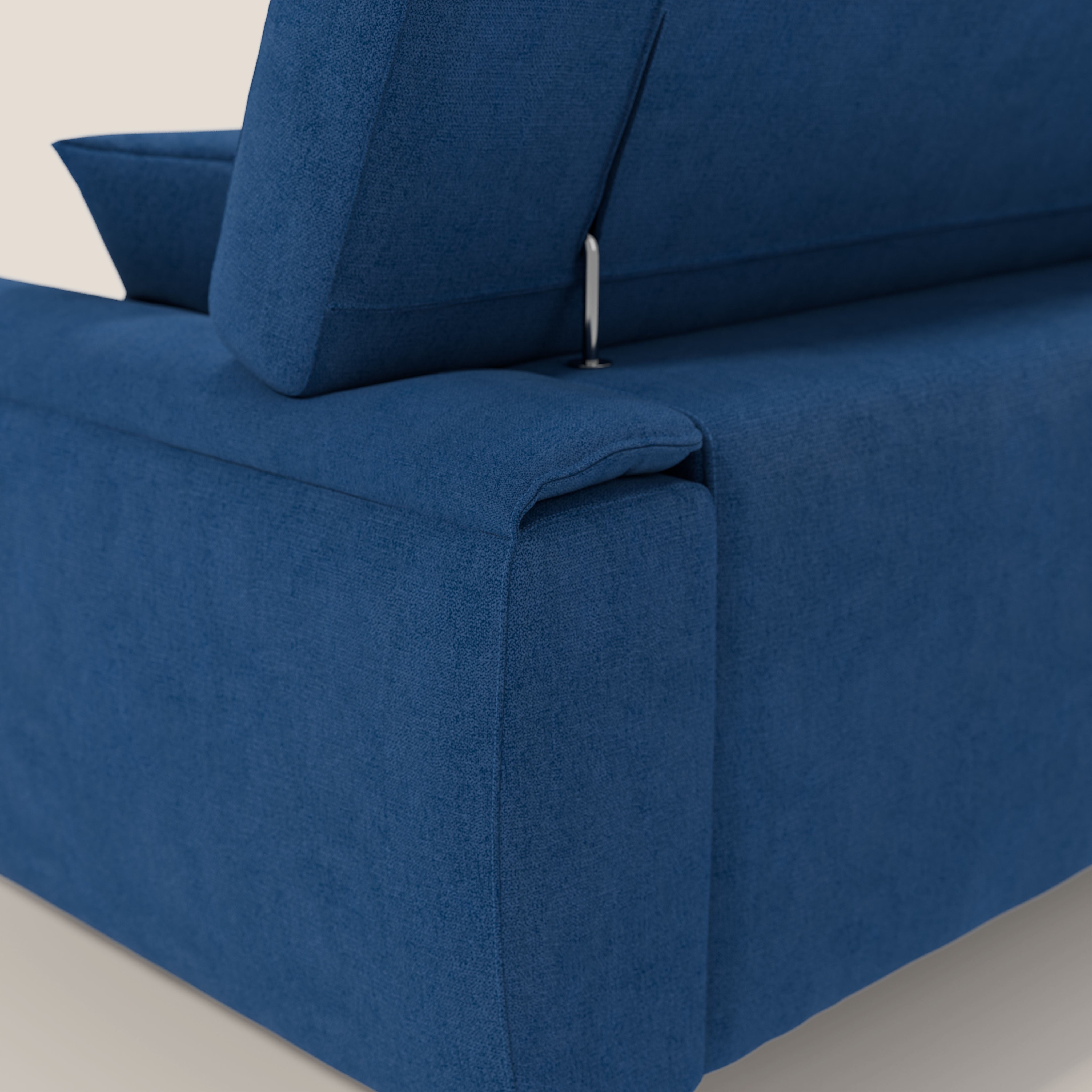 Caravaggio divano con sedute allungabili e poggiatesta reclinabili in tessuto impermeabile T02 blu - divani.store