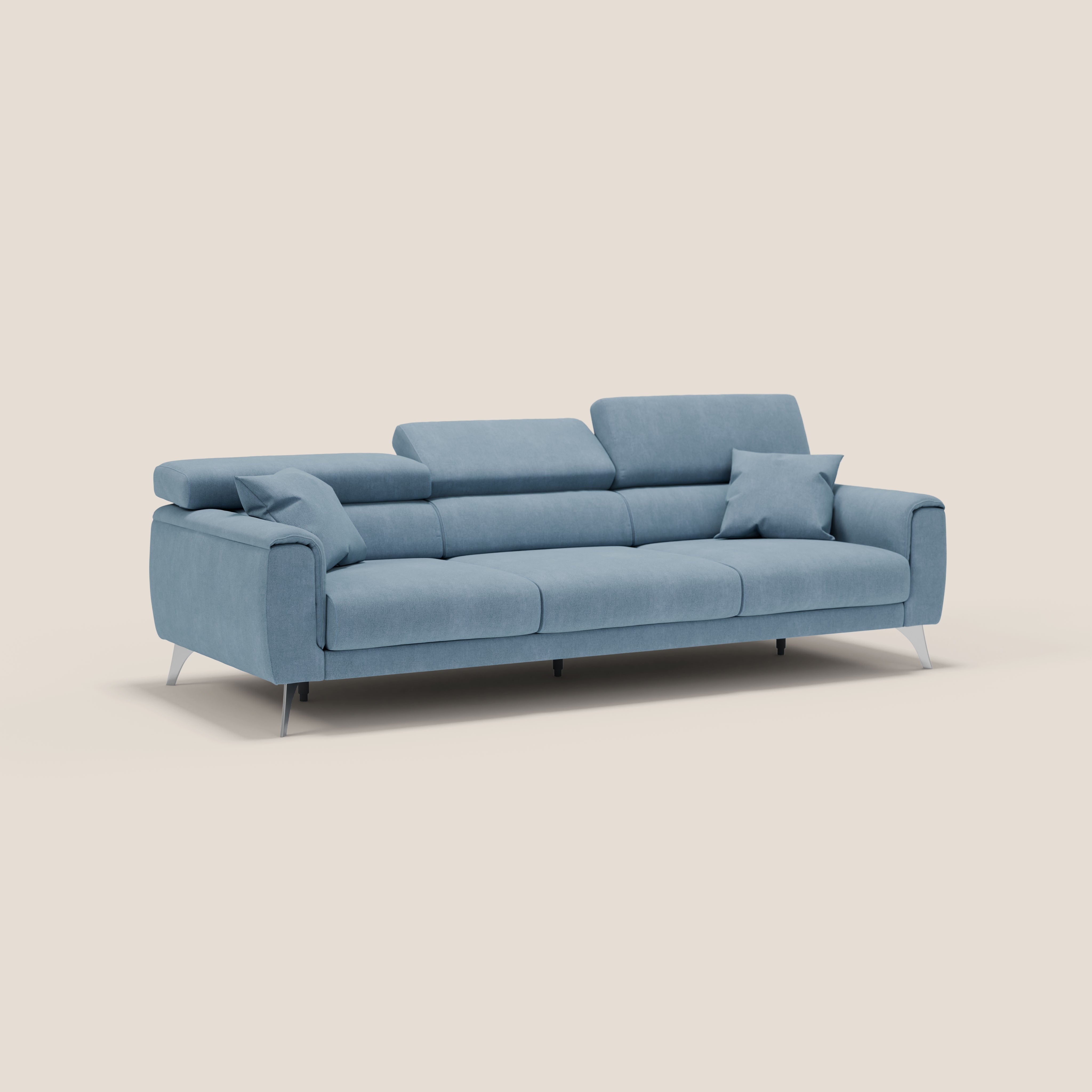 Caravaggio divano con 3 sedute allungabili indipendenti e poggiatesta reclinabili in tessuto impermeabile T02 carta da zucchero - divani.store