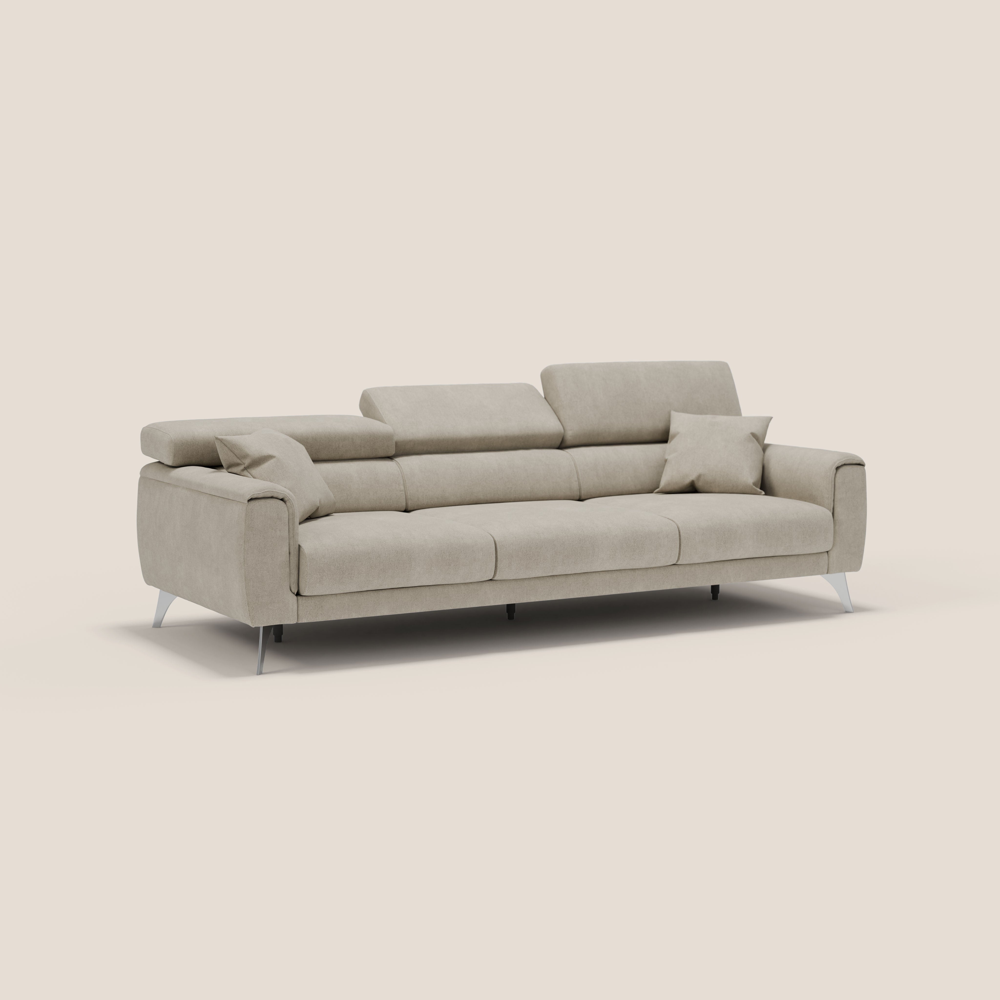 Caravaggio divano con 3 sedute allungabili indipendenti e poggiatesta reclinabili in tessuto impermeabile T02 panna - divani.store