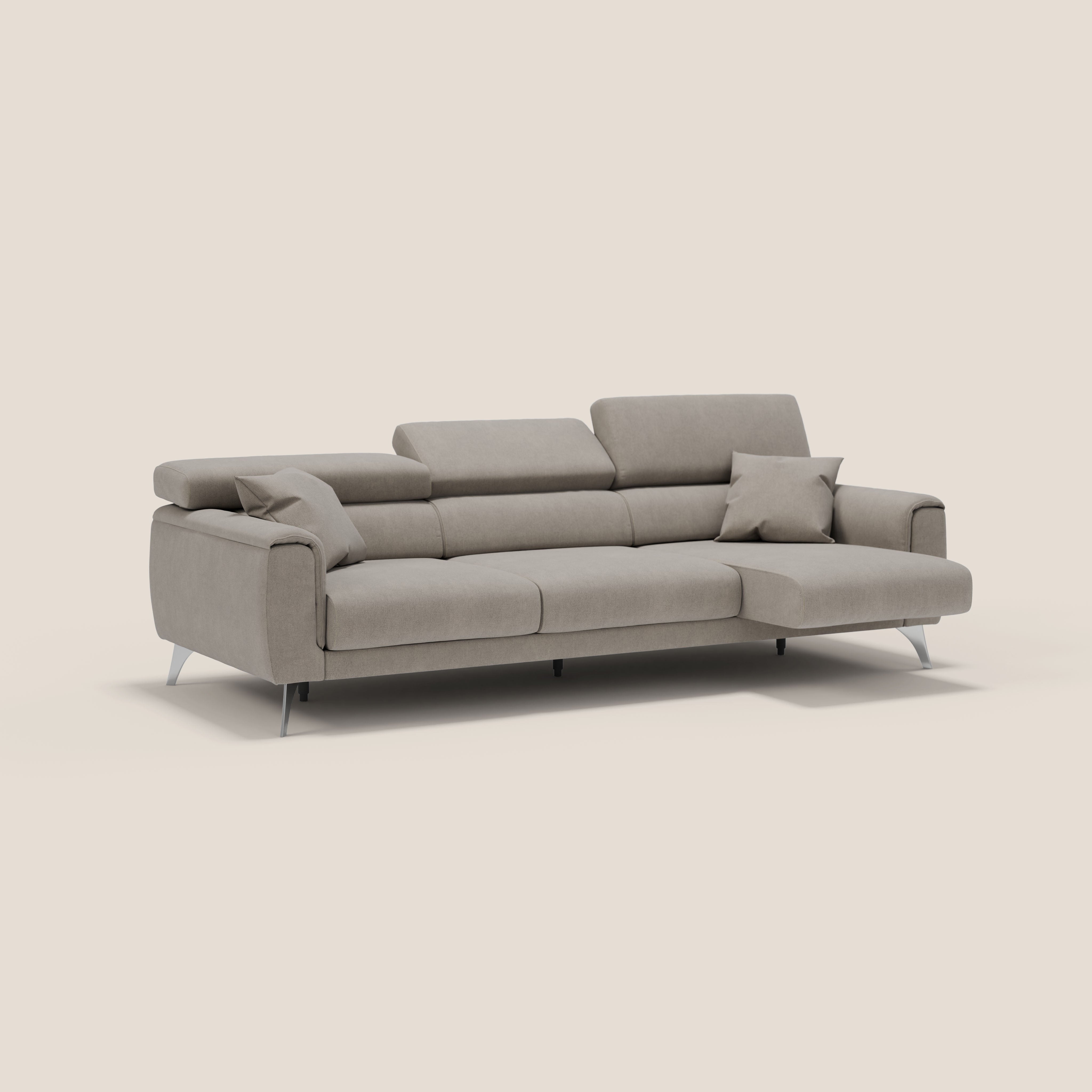 Caravaggio divano con 3 sedute allungabili indipendenti e poggiatesta reclinabili in tessuto impermeabile T02 beige - divani.store